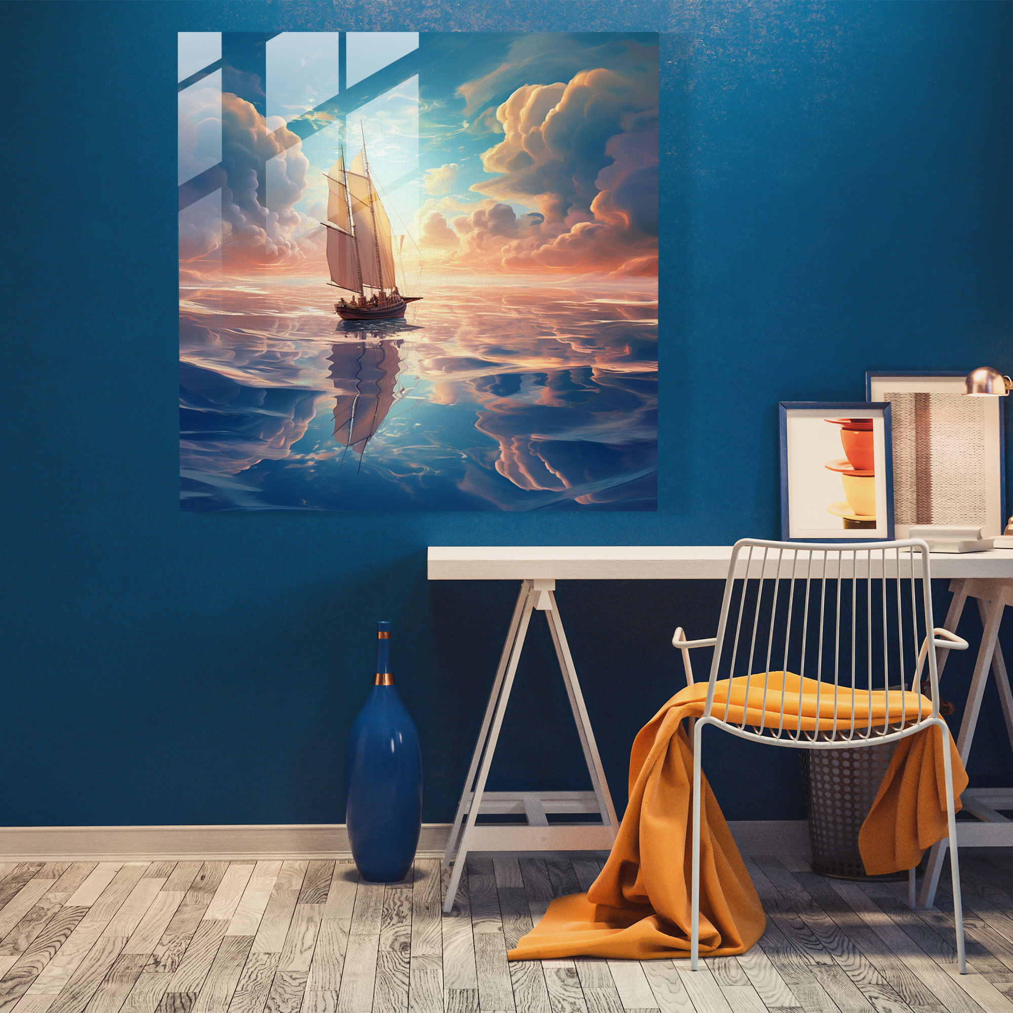 Surreal Sailboat Glass Print - Sailboat, Sailboat, Modern Art, Dreamlike