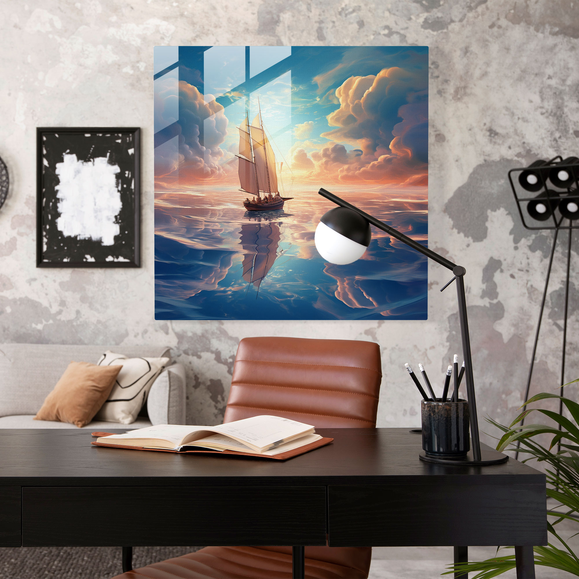 Surreal Sailboat Glass Print - Sailboat, Sailboat, Modern Art, Dreamlike