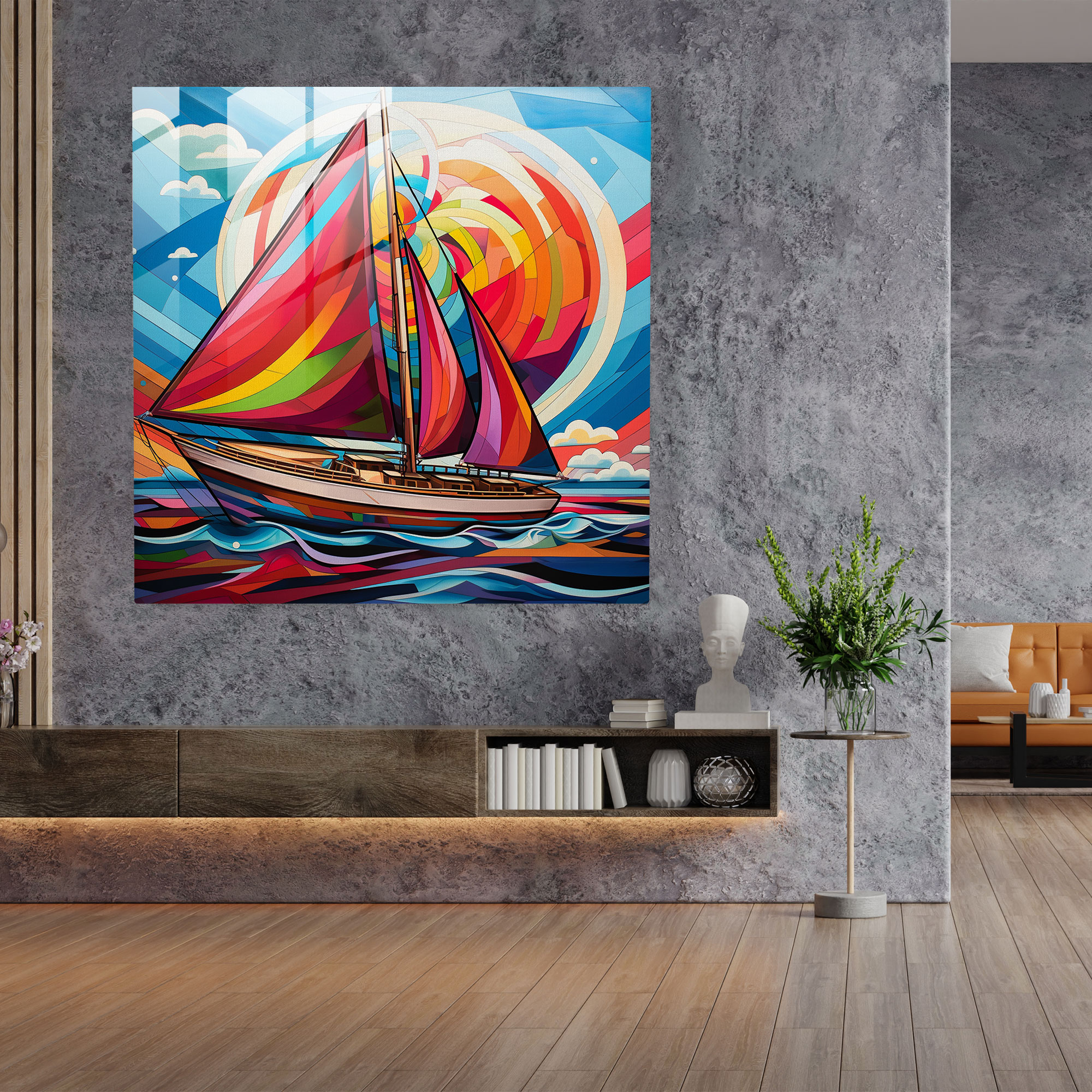 Pop Art Sailboat Glass Print - Sailboat, Graphic Design, Sailboat, Glass Art