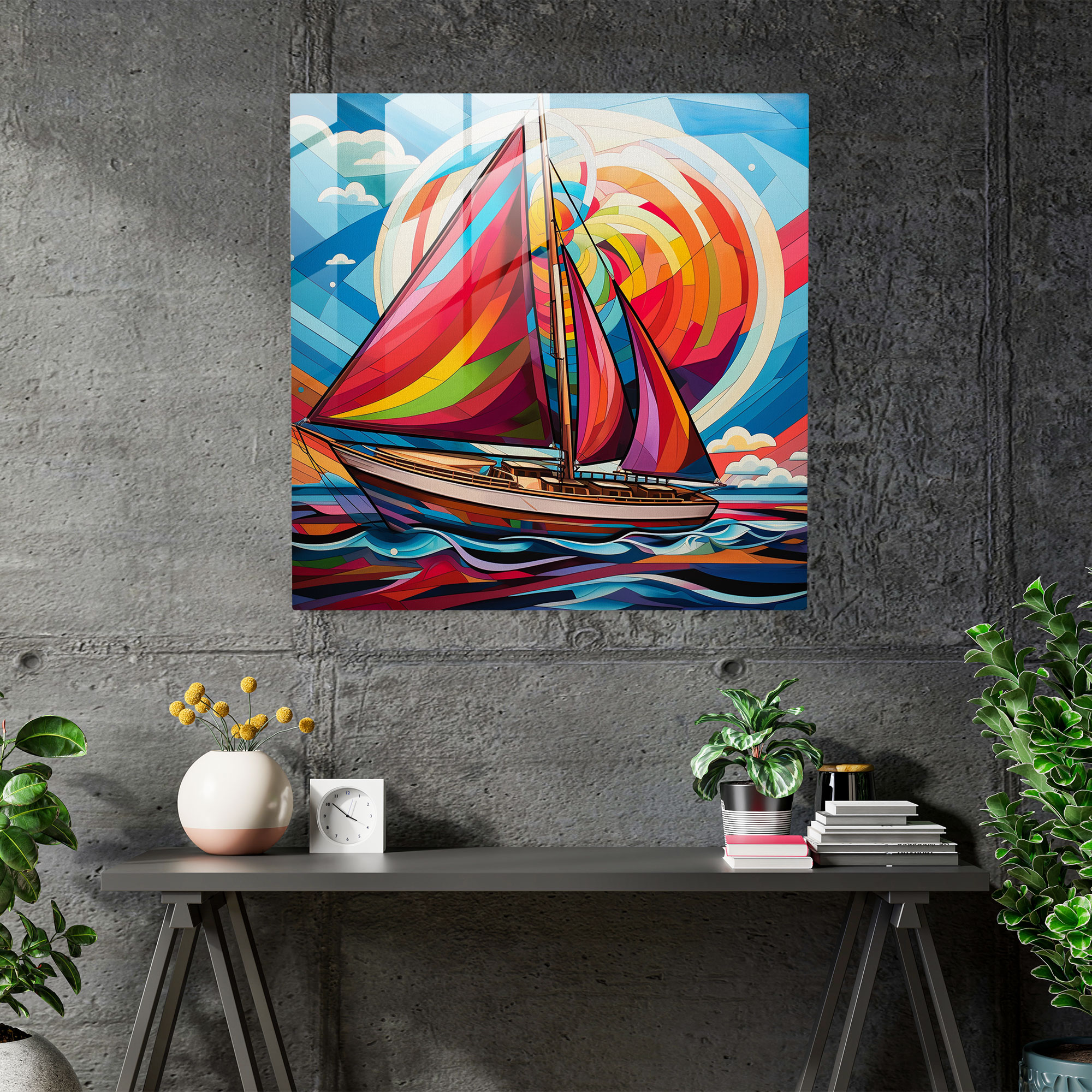 Pop Art Sailboat Glass Print - Sailboat, Graphic Design, Sailboat, Glass Art