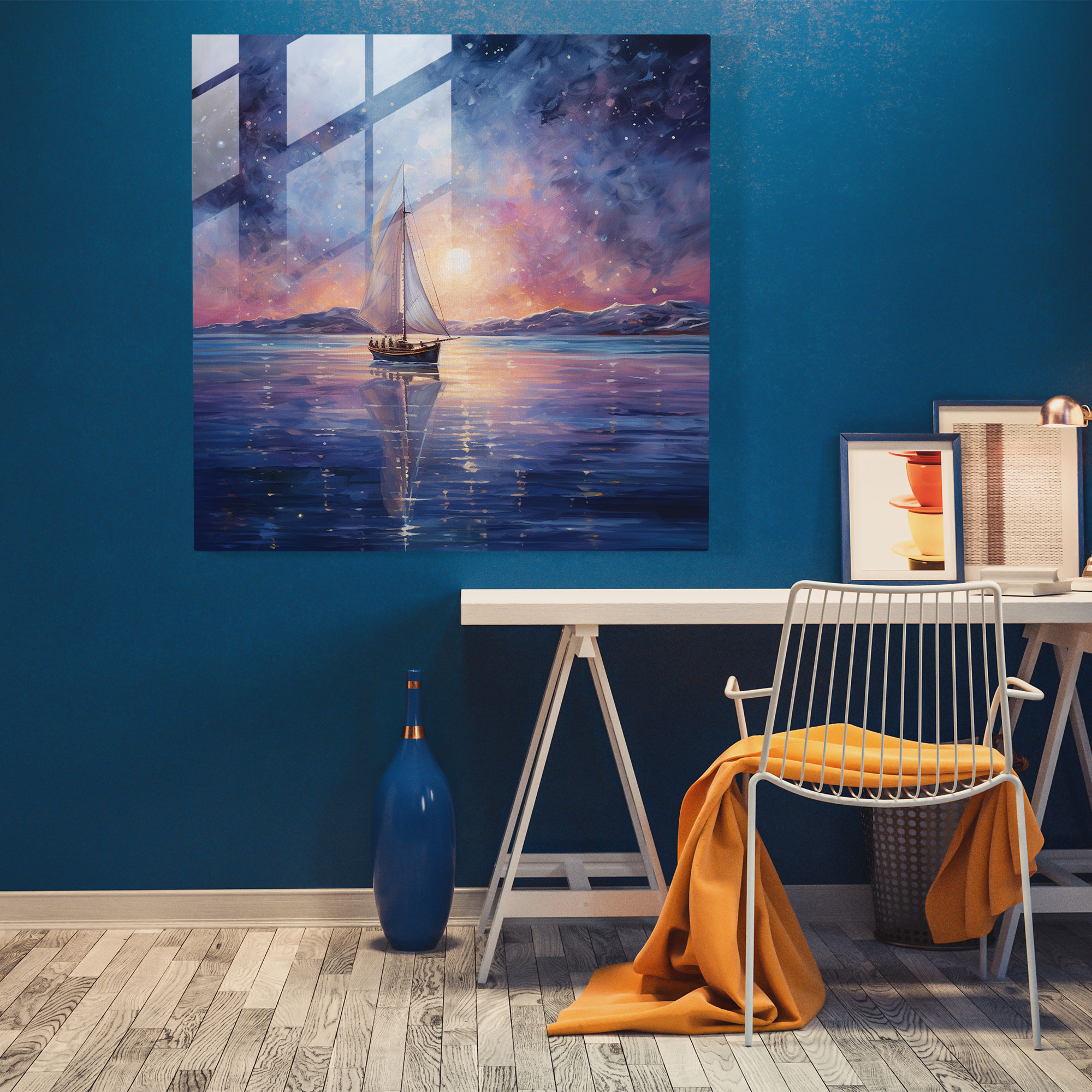 Romantic Sailboat Glass Print - Sailboat, Wall Decoration, Sailboat, Glass Art