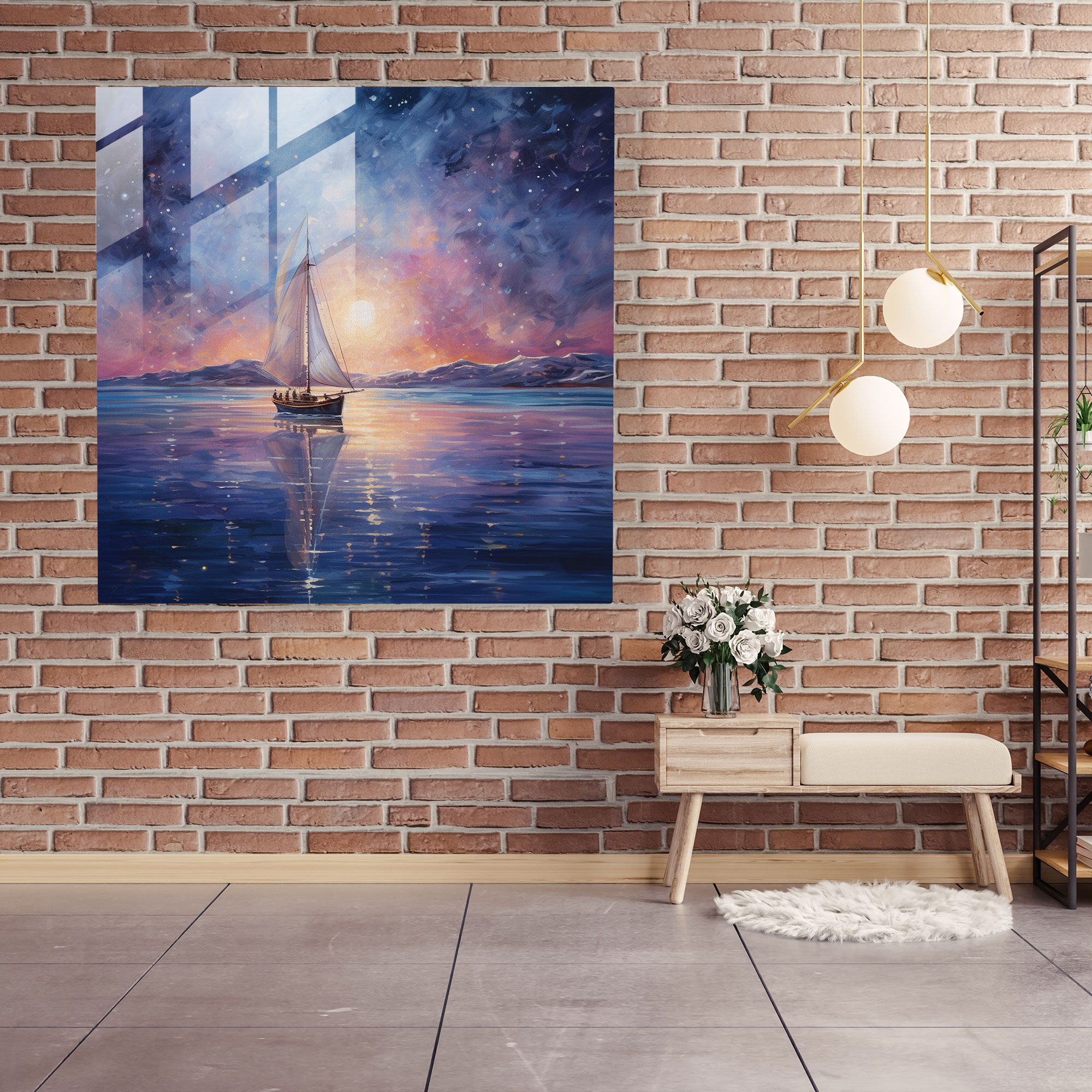 Romantic Sailboat Glass Print - Sailboat, Wall Decoration, Sailboat, Glass Art