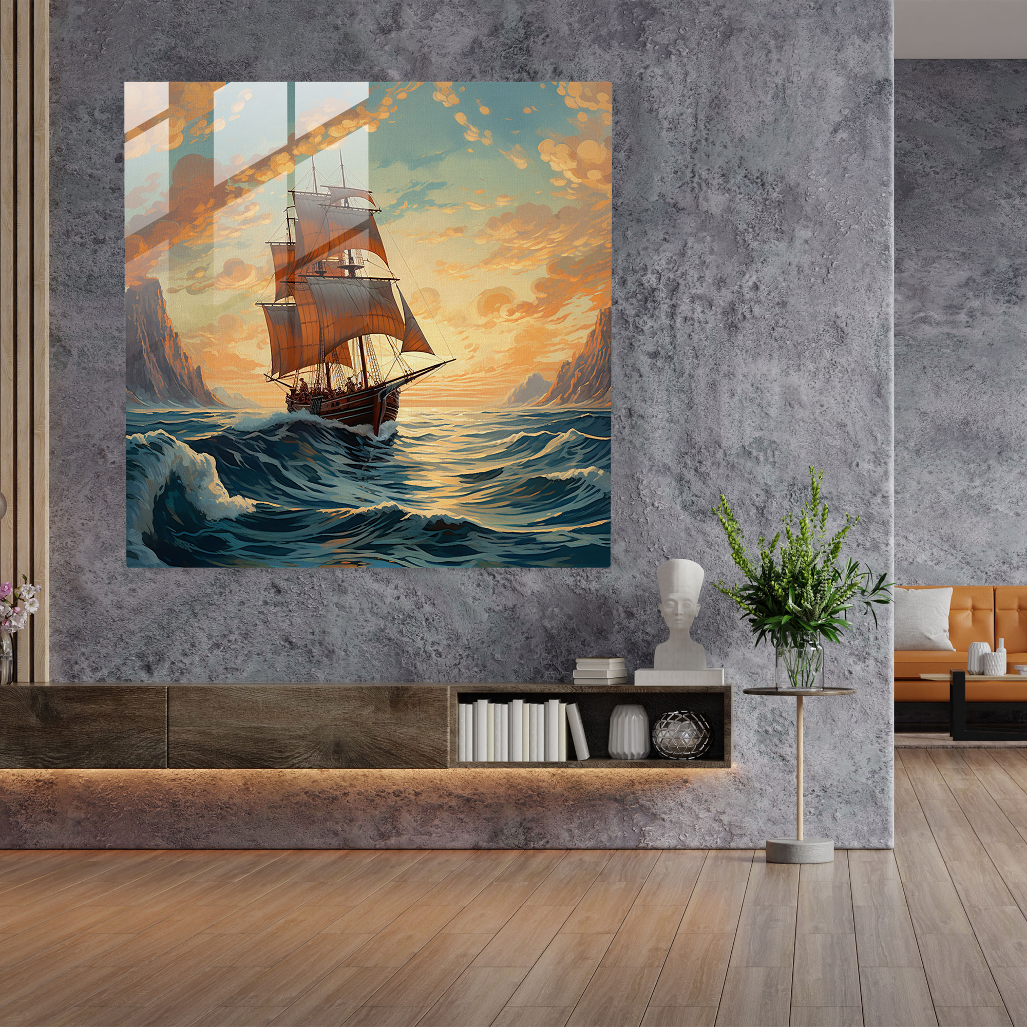 Traditional Sailboat Glass Print - Sailboat, Home Decoration, Wall Decoration, Traditional
