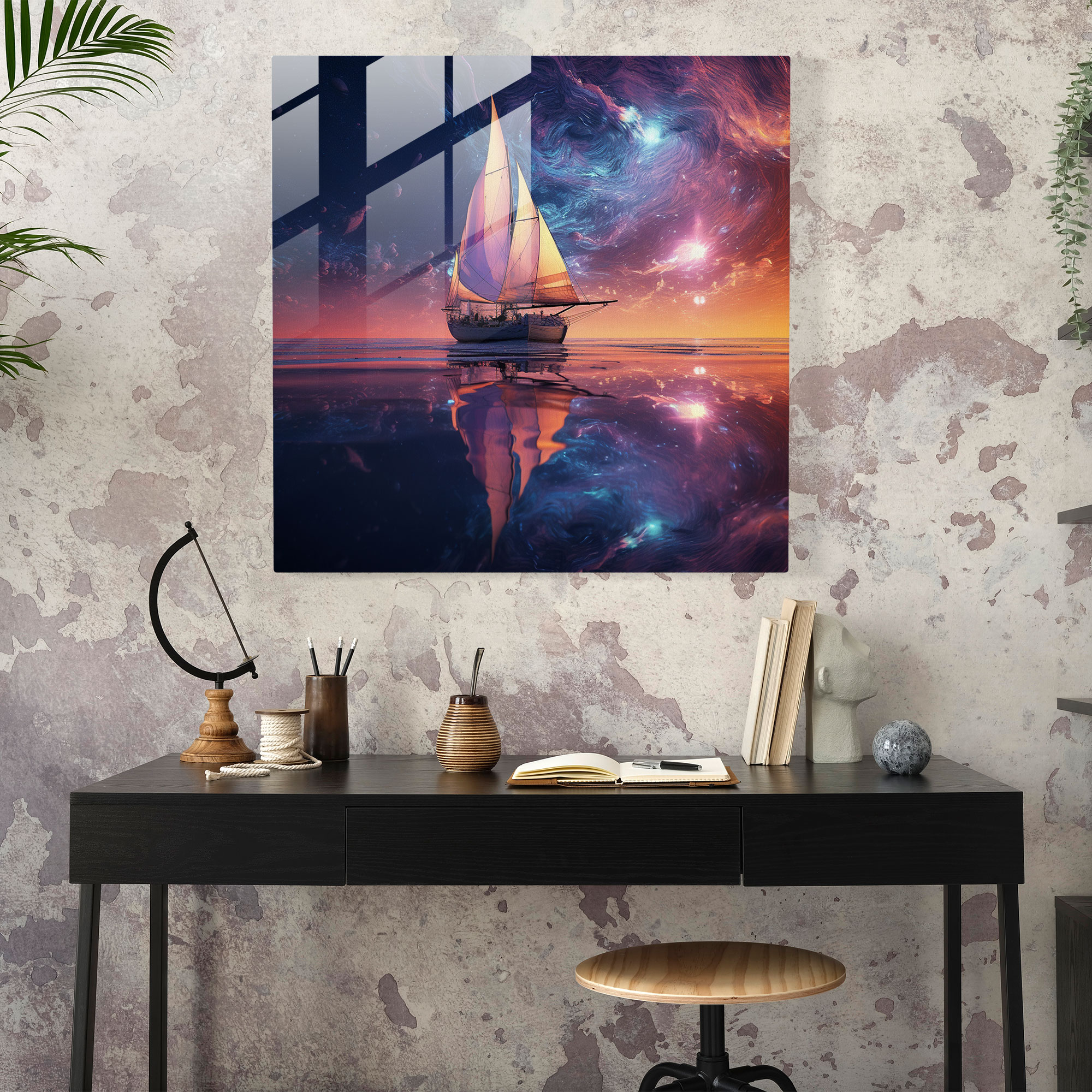 Futuristic Sailboat Glass Print - Sailboat, Glass Print, Home Decoration, Futuristic