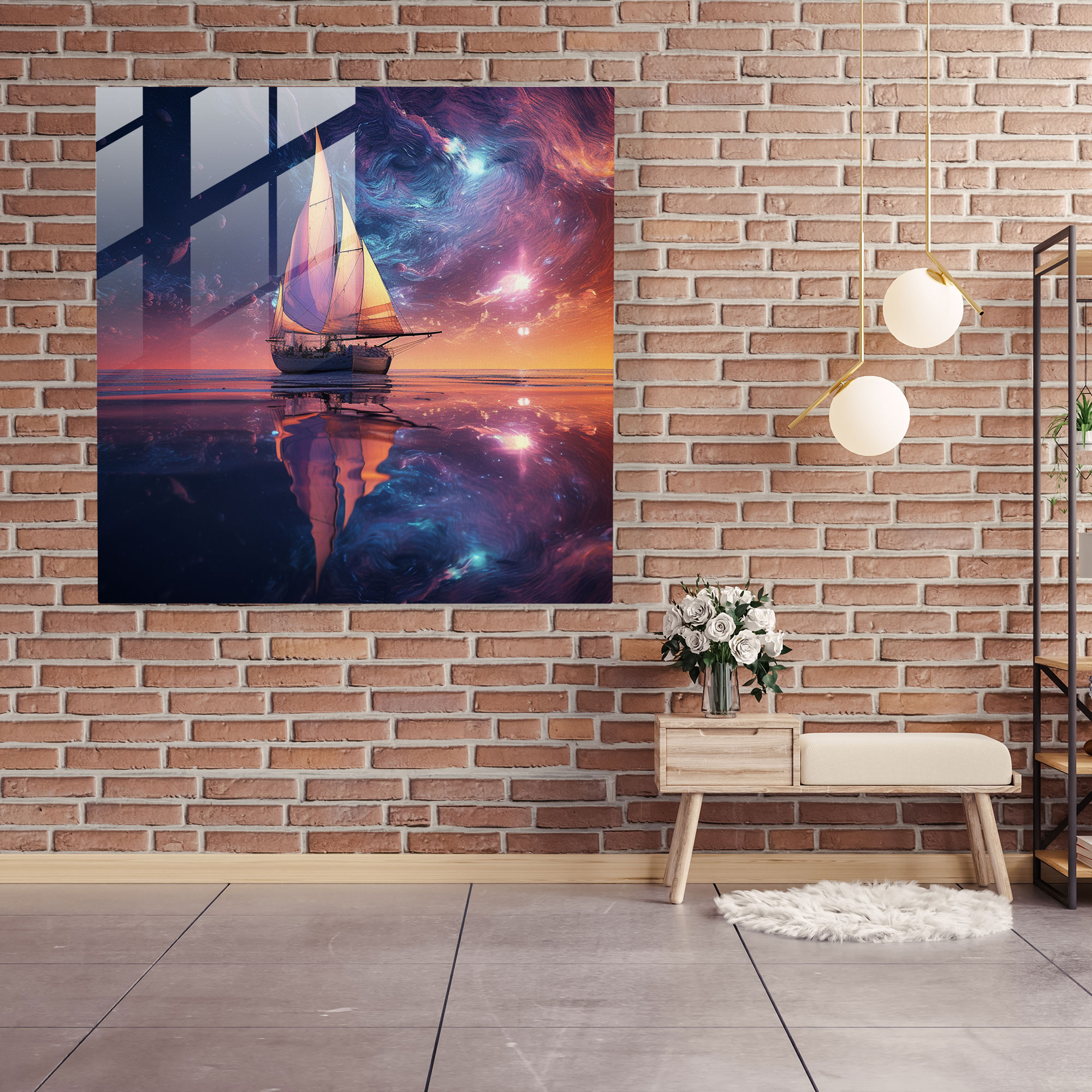 Futuristic Sailboat Glass Print - Sailboat, Glass Print, Home Decoration, Futuristic