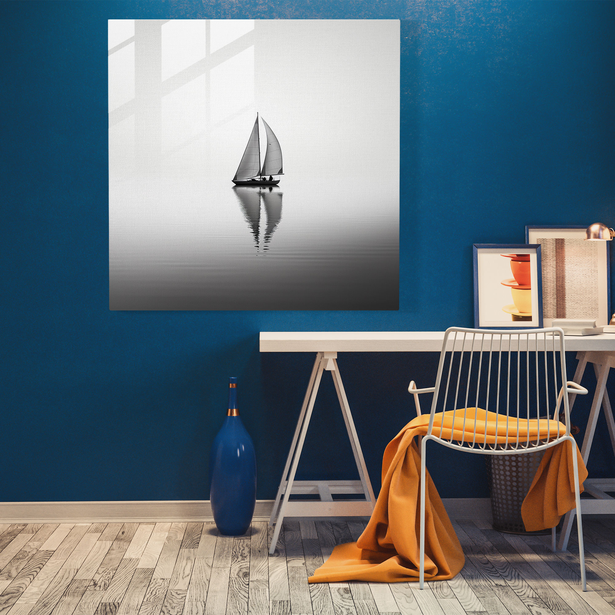 Sailboat Glass Print - Sailboat, Glass Art, Wall Decoration, Black And White