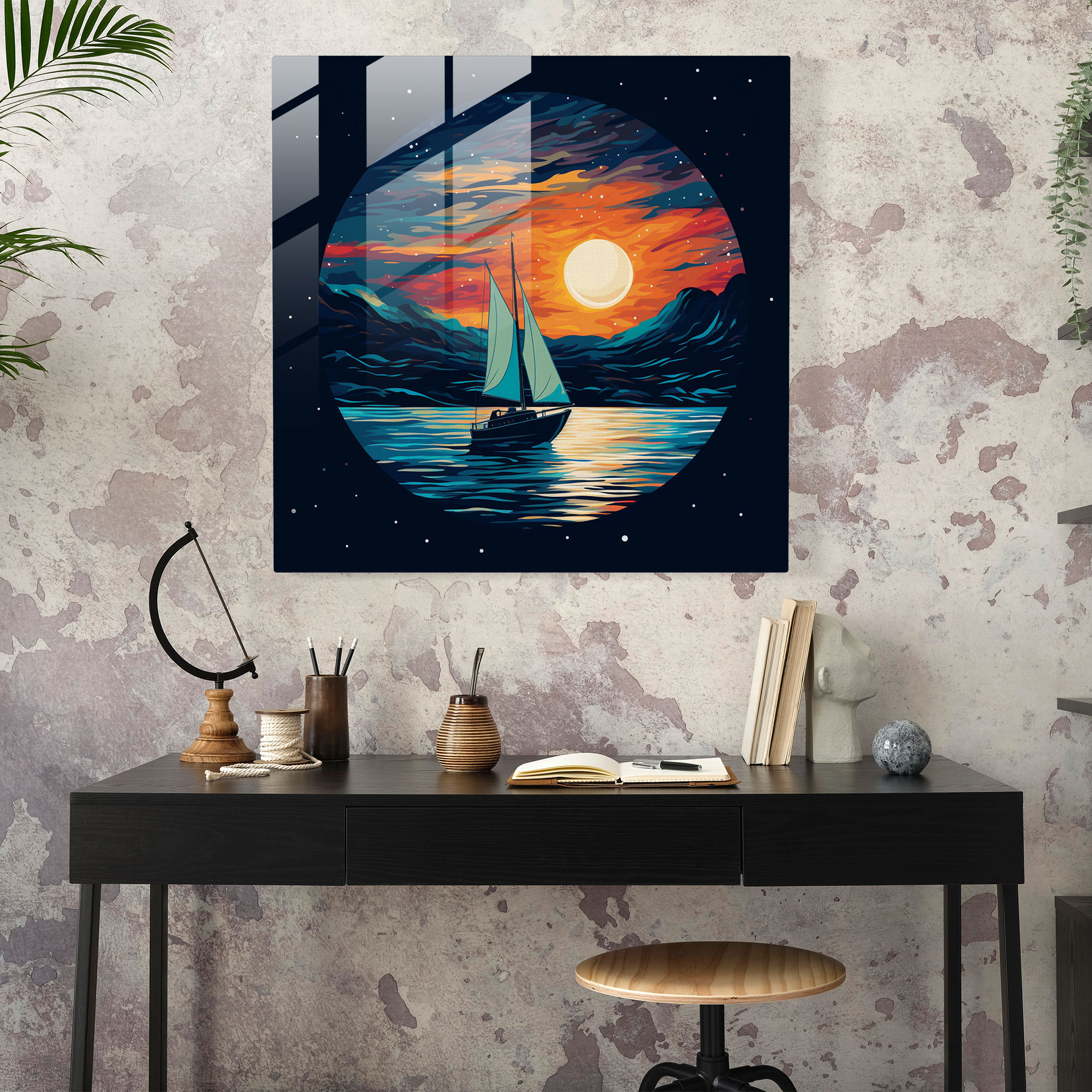 Sailboat Glass Print - Sailboat, Adventure, Modern Art, Glass Print