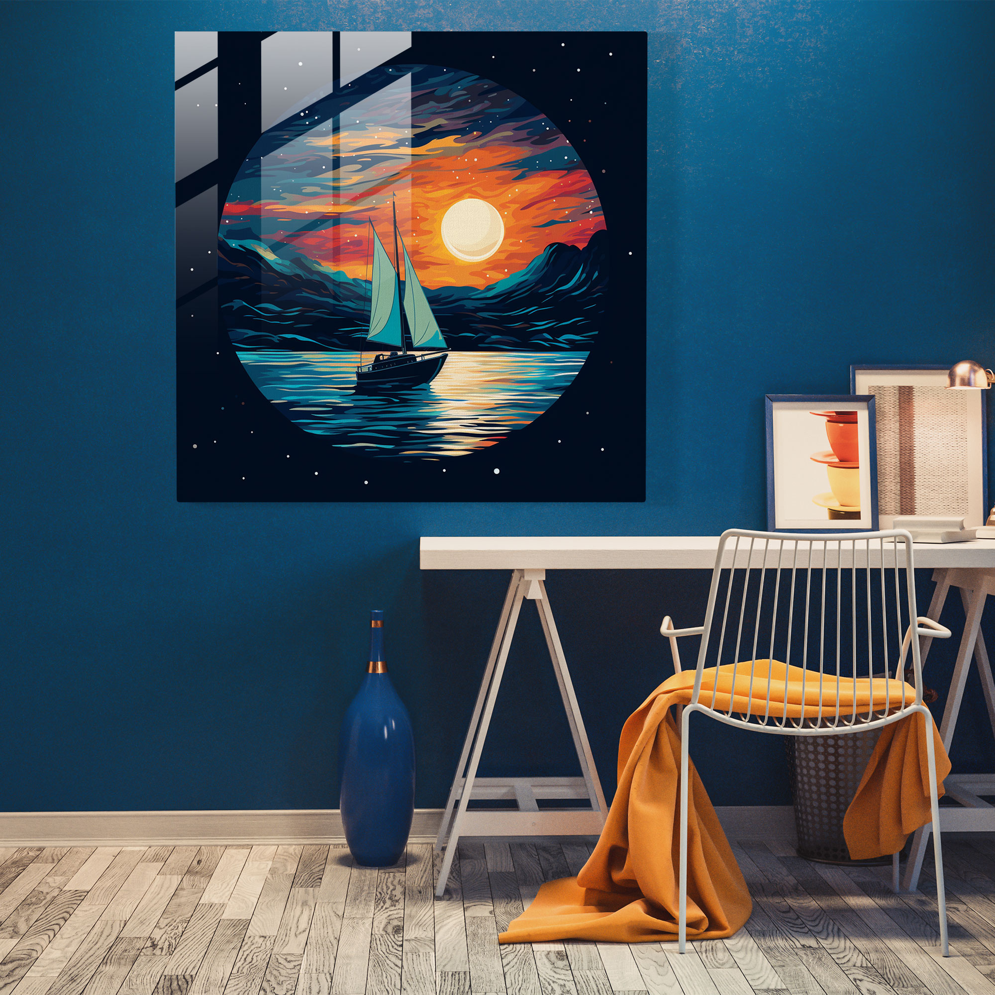 Sailboat Glass Print - Sailboat, Adventure, Modern Art, Glass Print