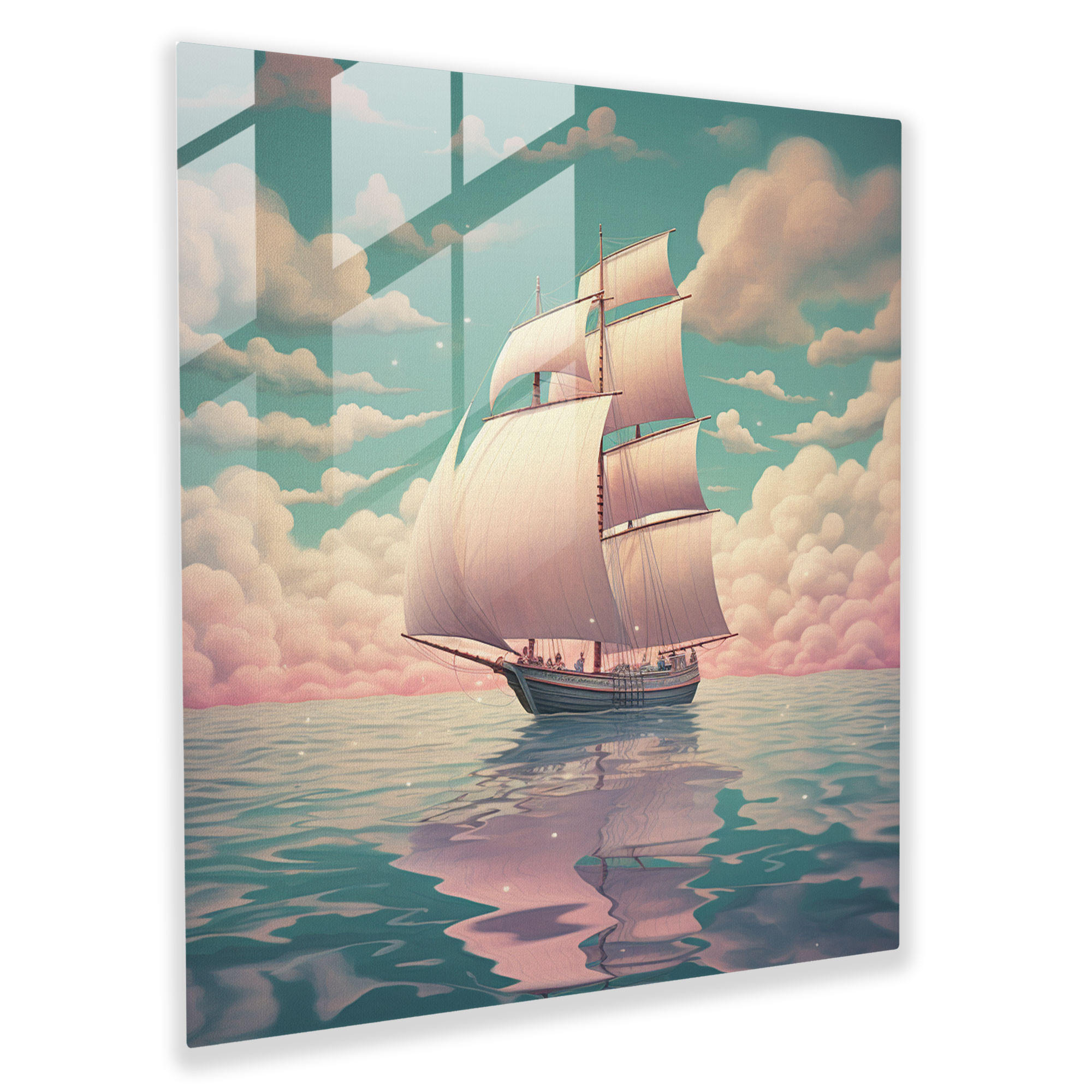 Sailboat Glass Print - Sailboat, Imagination, Glass Art, Sailing On A Cloud