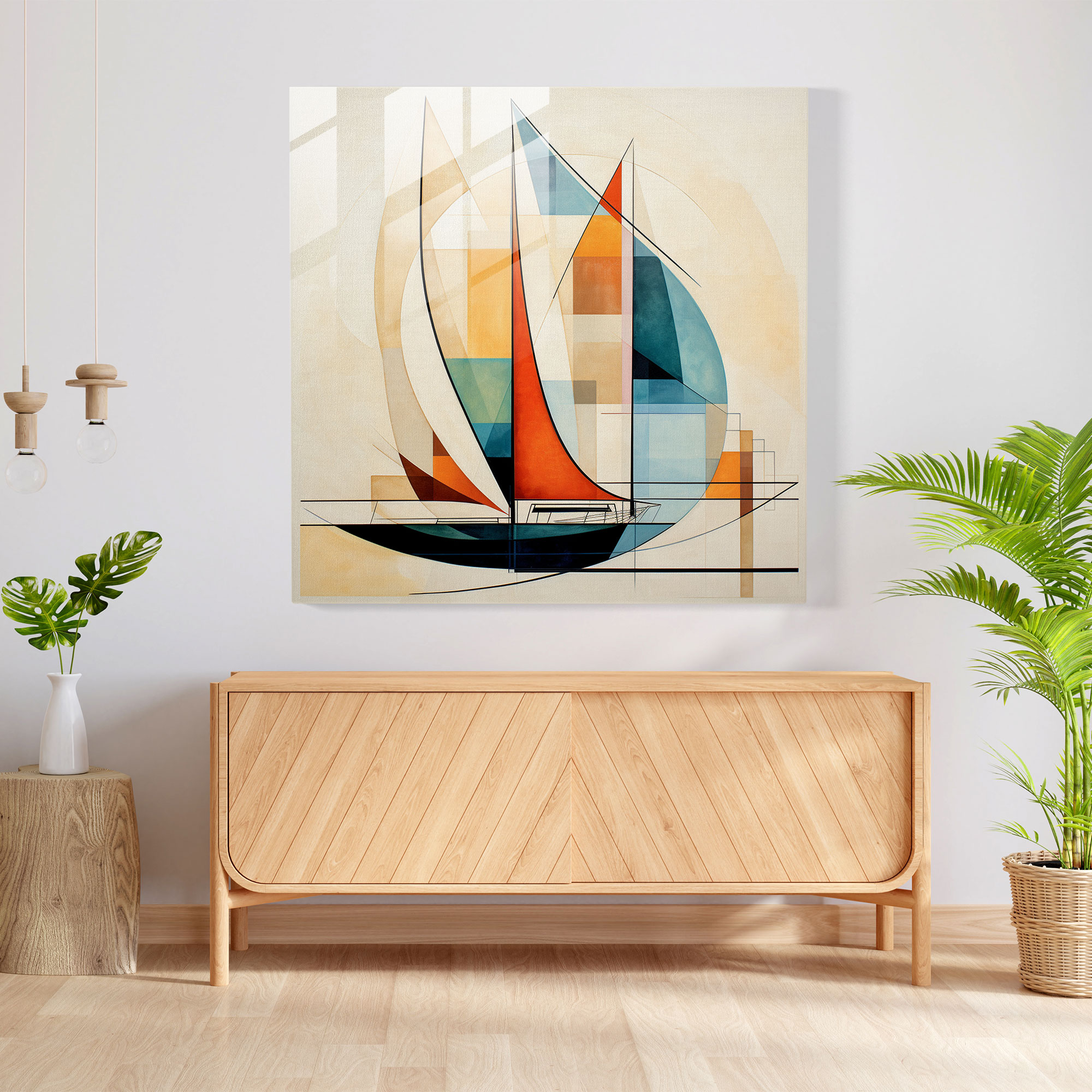 Sailboat Glass Print - Sailboat, Modern Art, Contemporary Geometric Design, Glass Wall Art