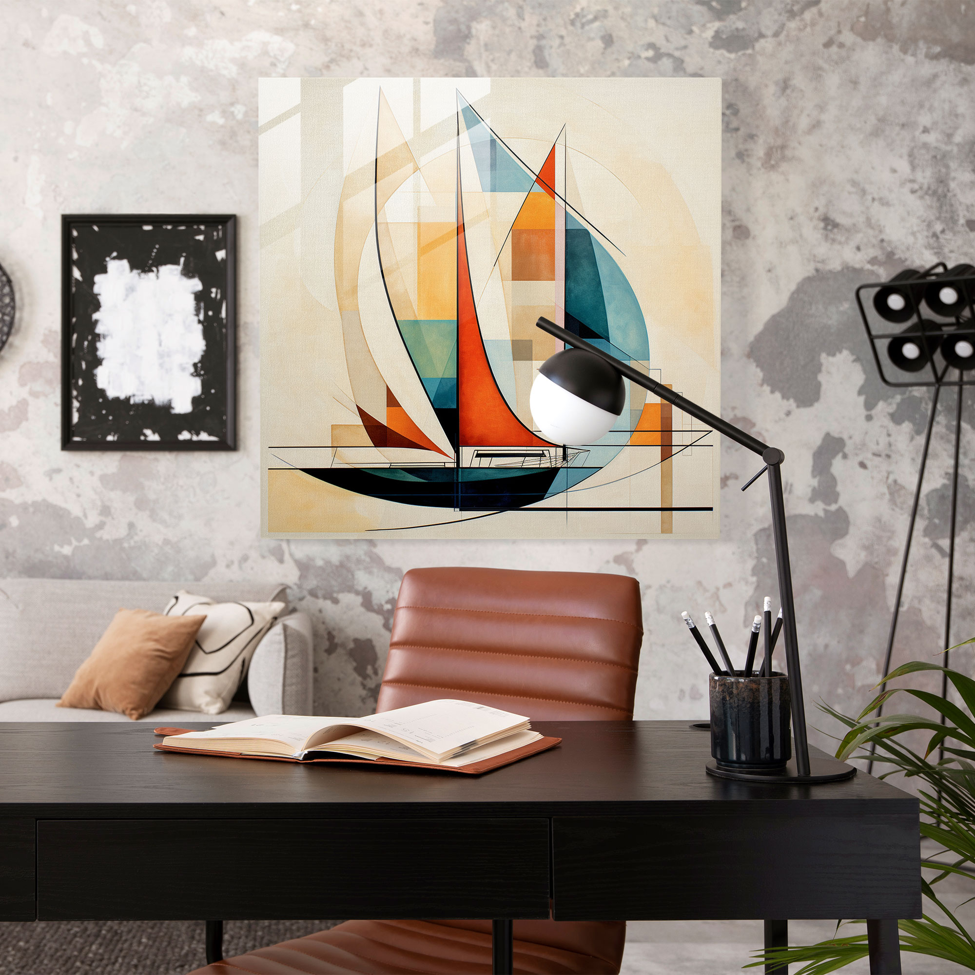 Sailboat Glass Print - Sailboat, Modern Art, Contemporary Geometric Design, Glass Wall Art