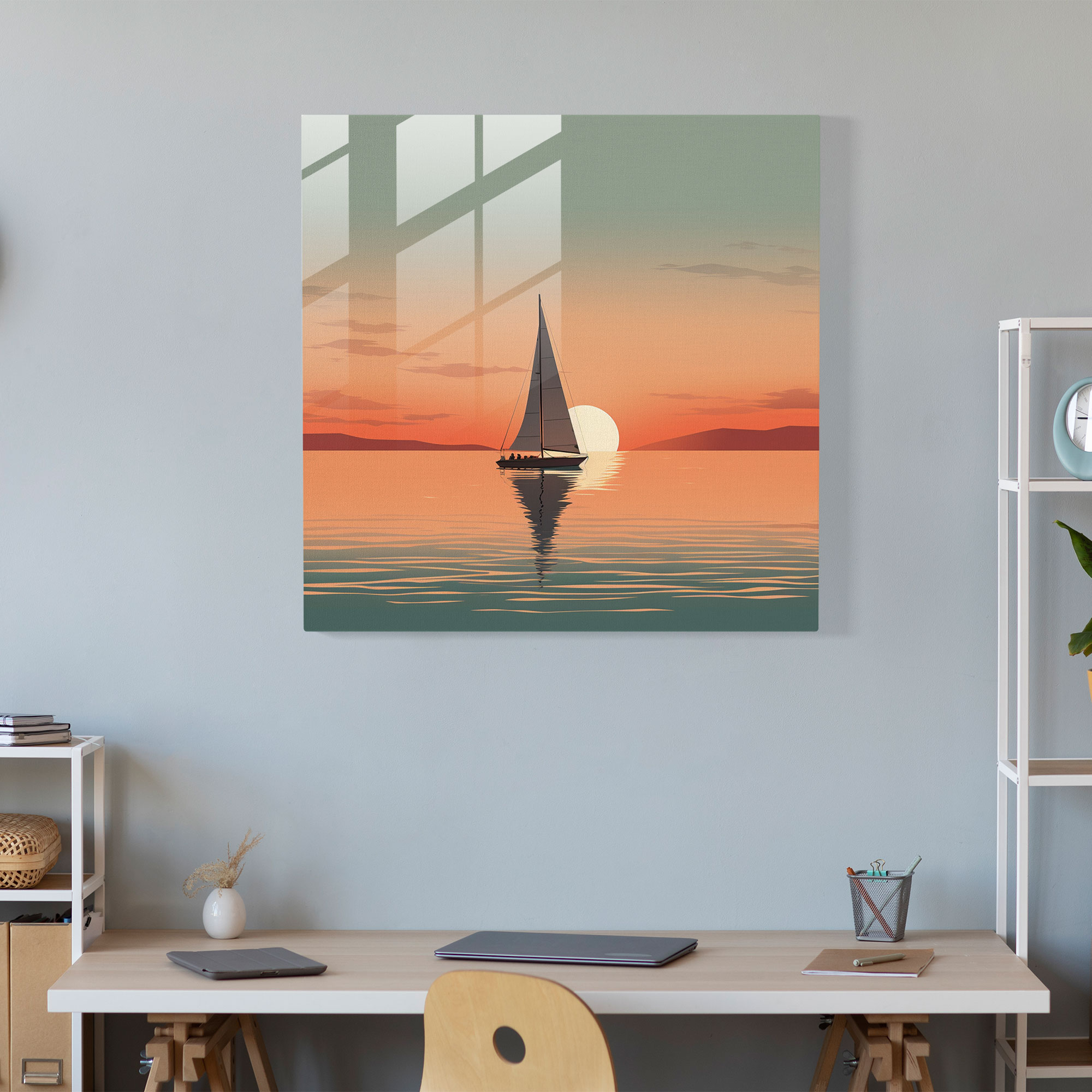 Sailboat Glass Print - Sailboat, Tranquility, Wall Decoration, Sailboat