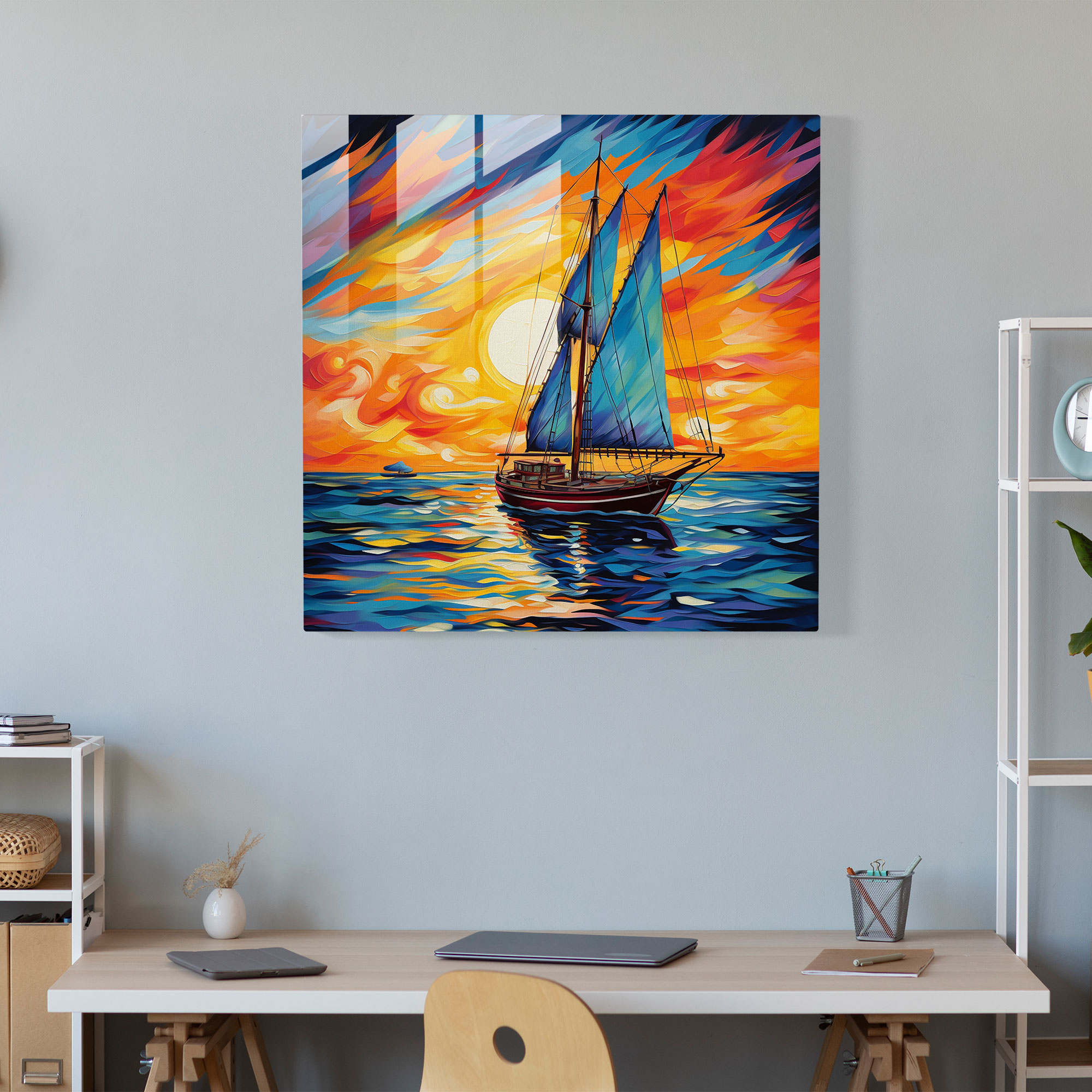 Sailboat Glass Print - Sailboat, Wall Decoration, Glass Art, Bright And Vibrant Background