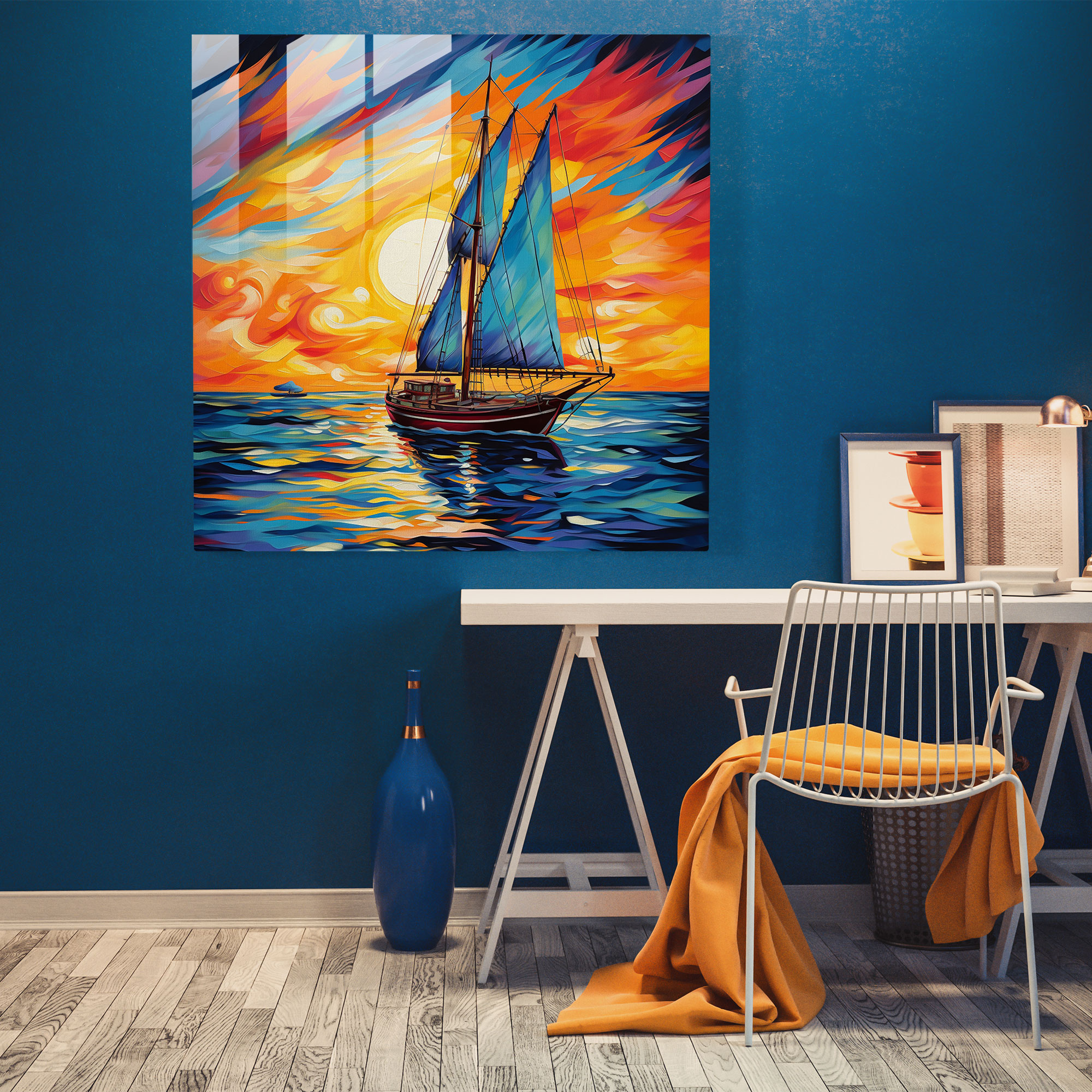 Sailboat Glass Print - Sailboat, Wall Decoration, Glass Art, Bright And Vibrant Background