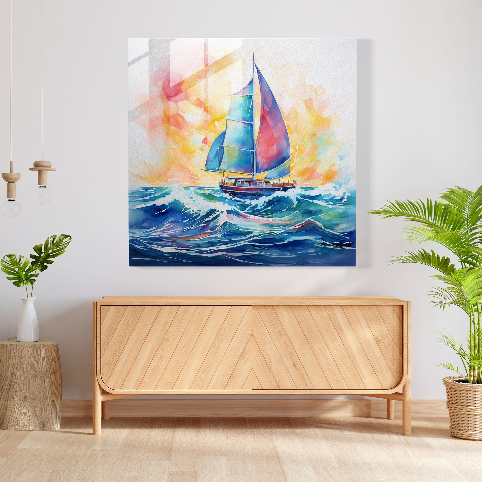 Sailboat Dreams Glass Print - Sailboat, Glass Print, Modern Art, Glass Art