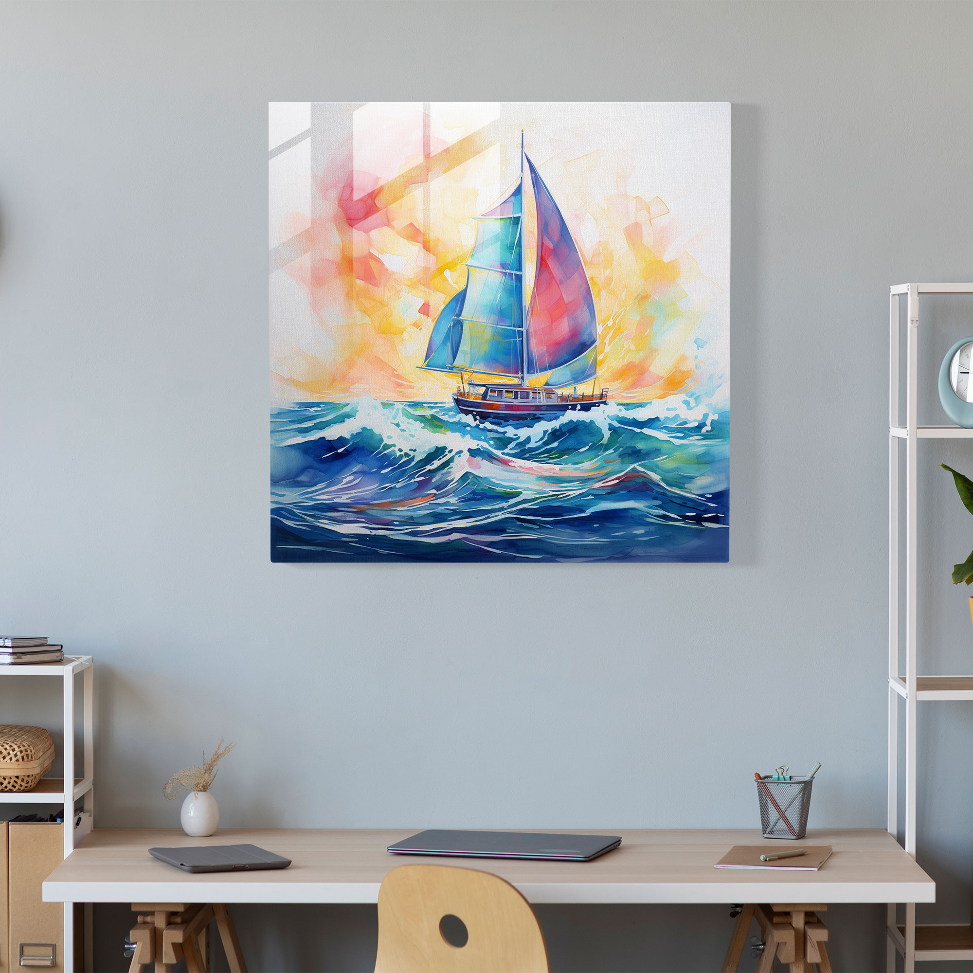 Sailboat Dreams Glass Print - Sailboat, Glass Print, Modern Art, Glass Art