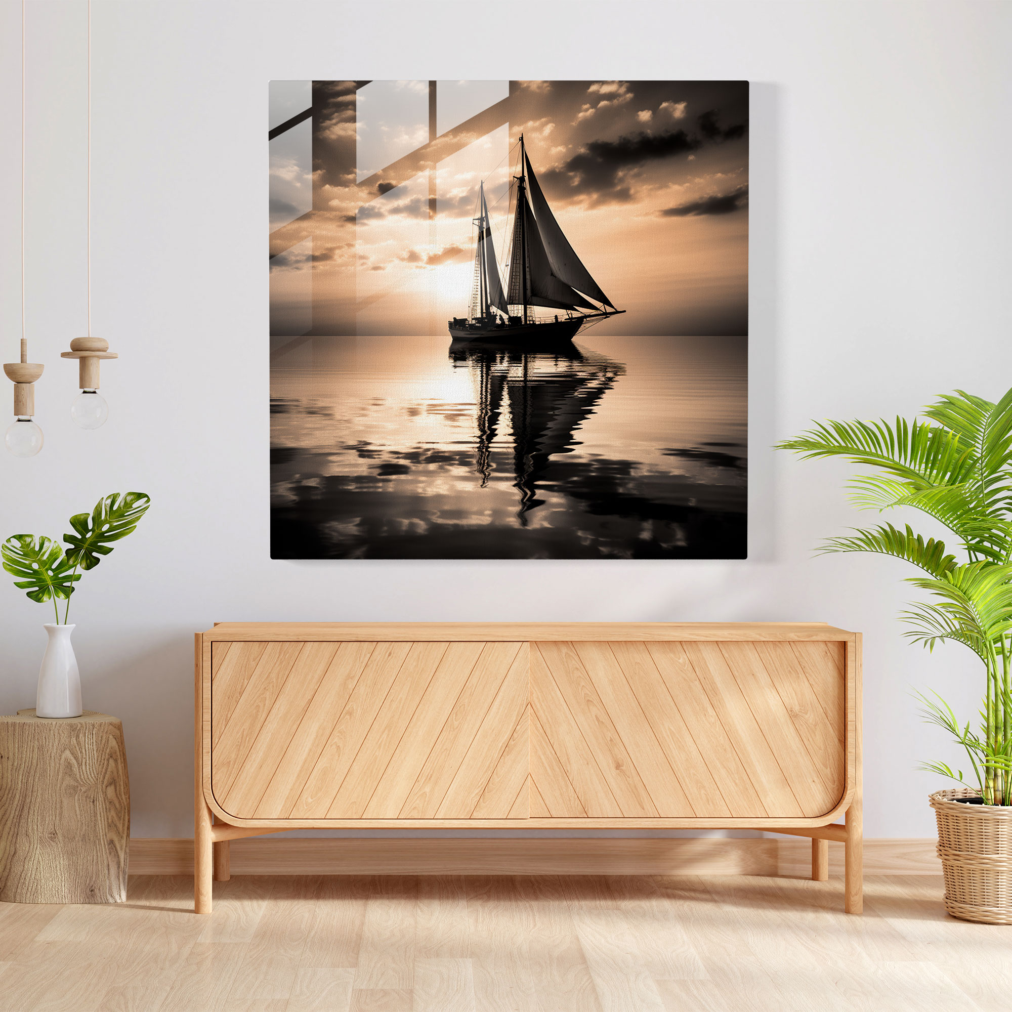Silhouette Serenity Glass Print - Sailboat, Home Decoration, Wall Decoration, Captivating