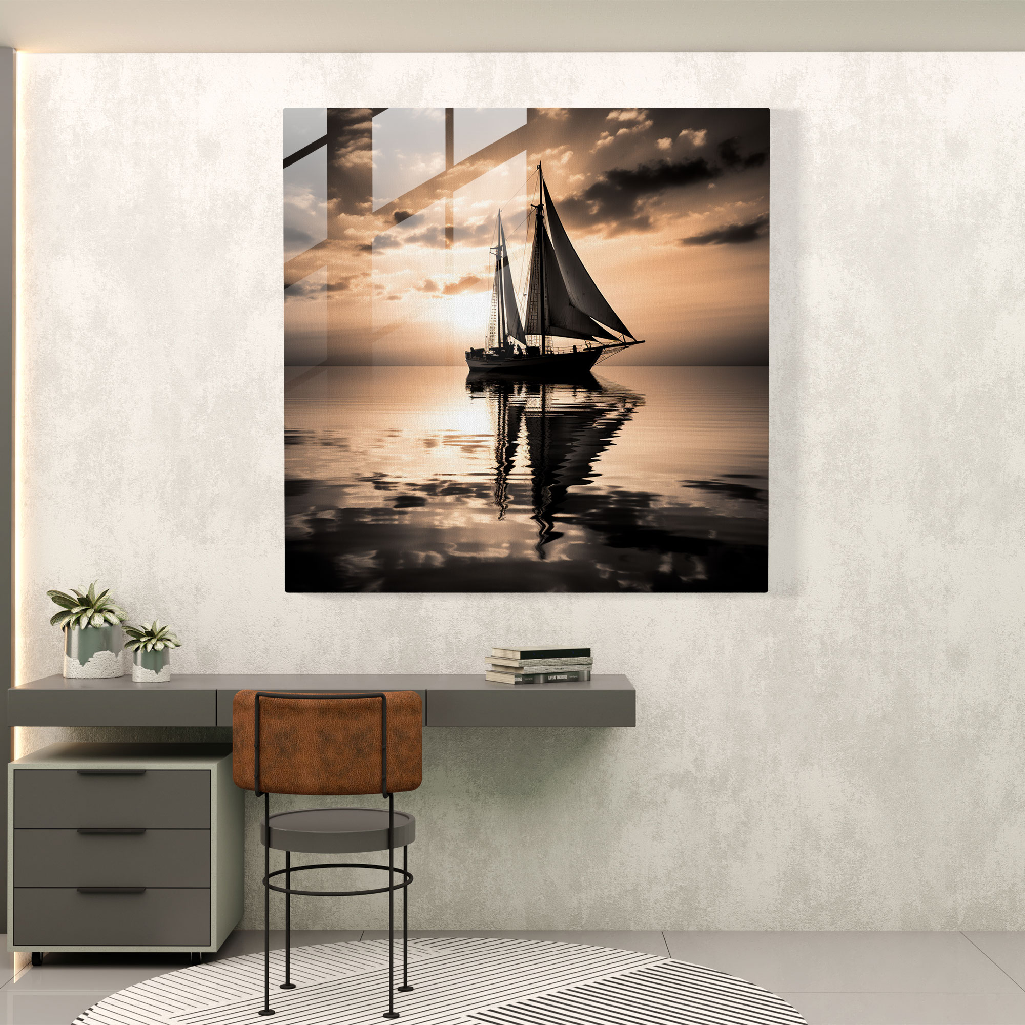 Silhouette Serenity Glass Print - Sailboat, Home Decoration, Wall Decoration, Captivating