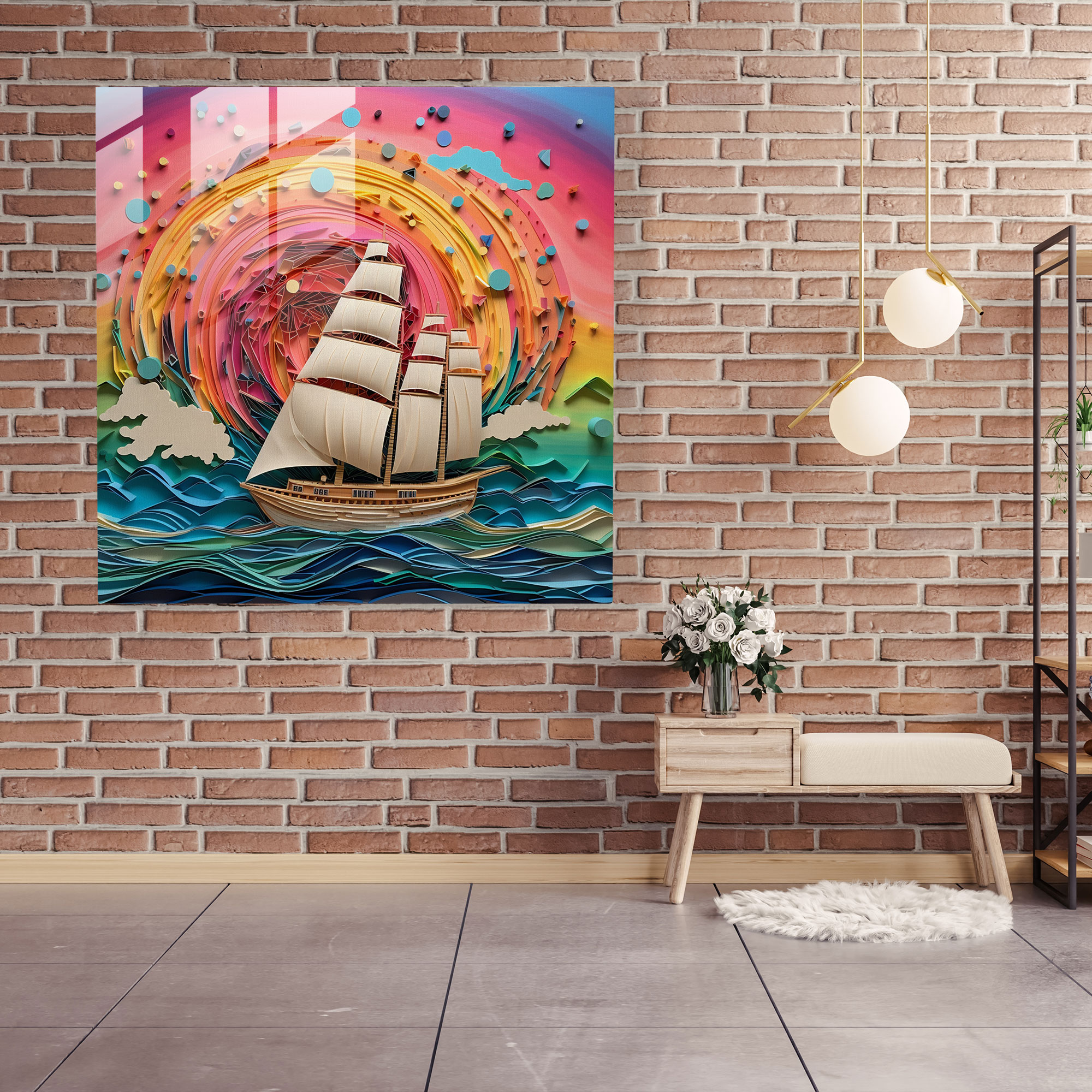 Paper Sails Glass Print - Sailboat, Wall Decoration, Glass Wall Art, Sailboat
