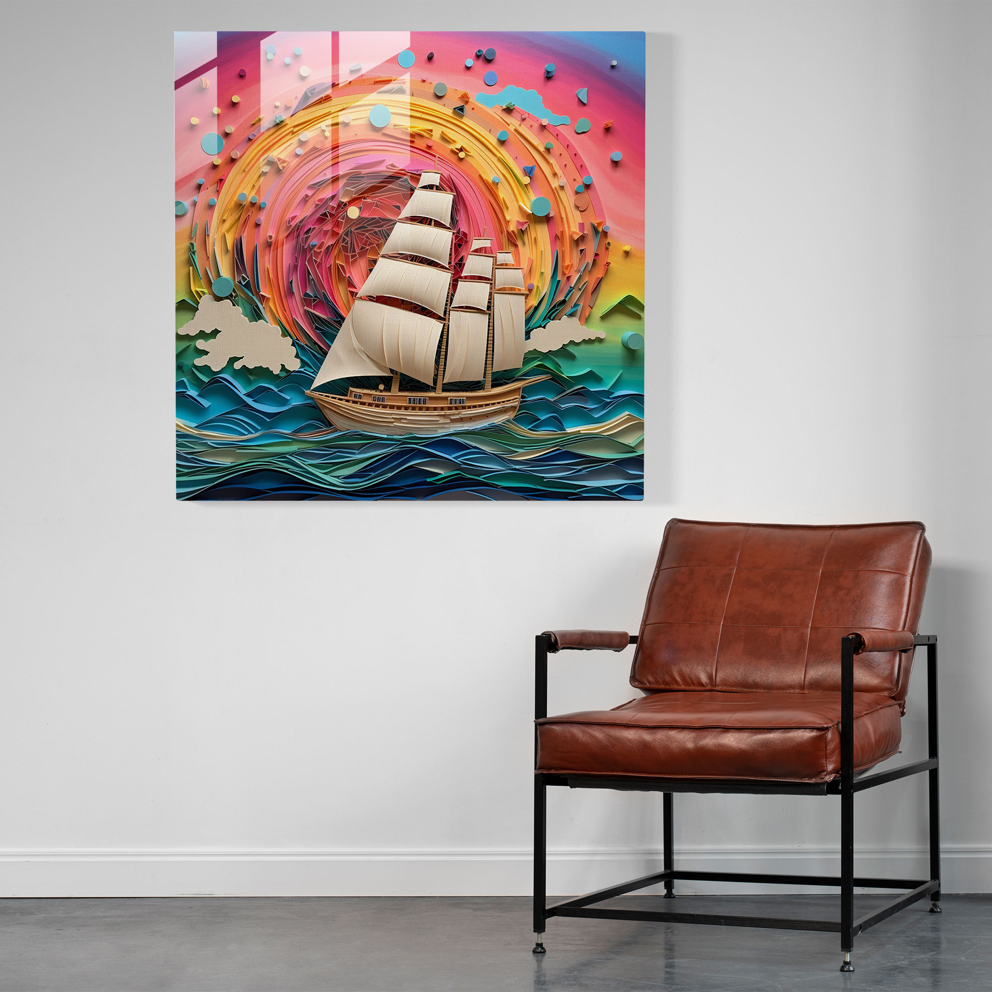 Paper Sails Glass Print - Sailboat, Wall Decoration, Glass Wall Art, Sailboat