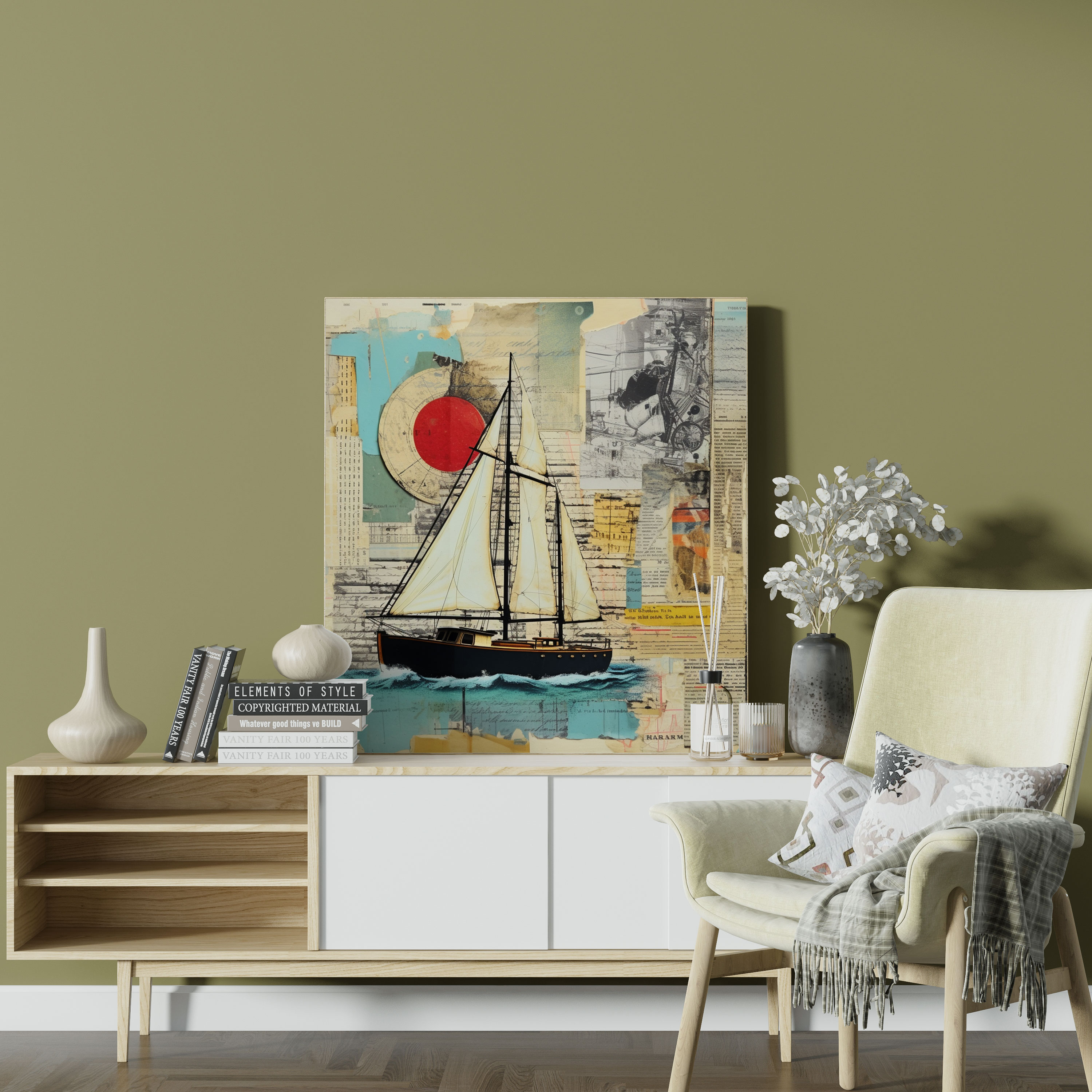 Sailboat Wall Decoration - Sailboat, Sailboat, Collage, Vintage Aesthetics