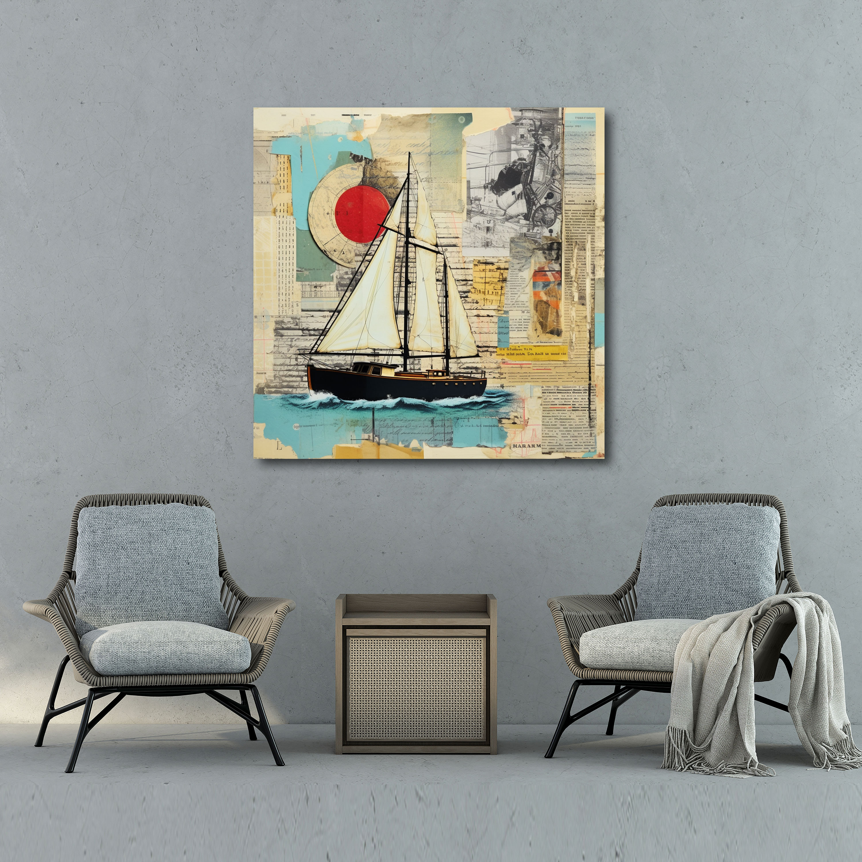 Sailboat Wall Decoration - Sailboat, Sailboat, Collage, Vintage Aesthetics