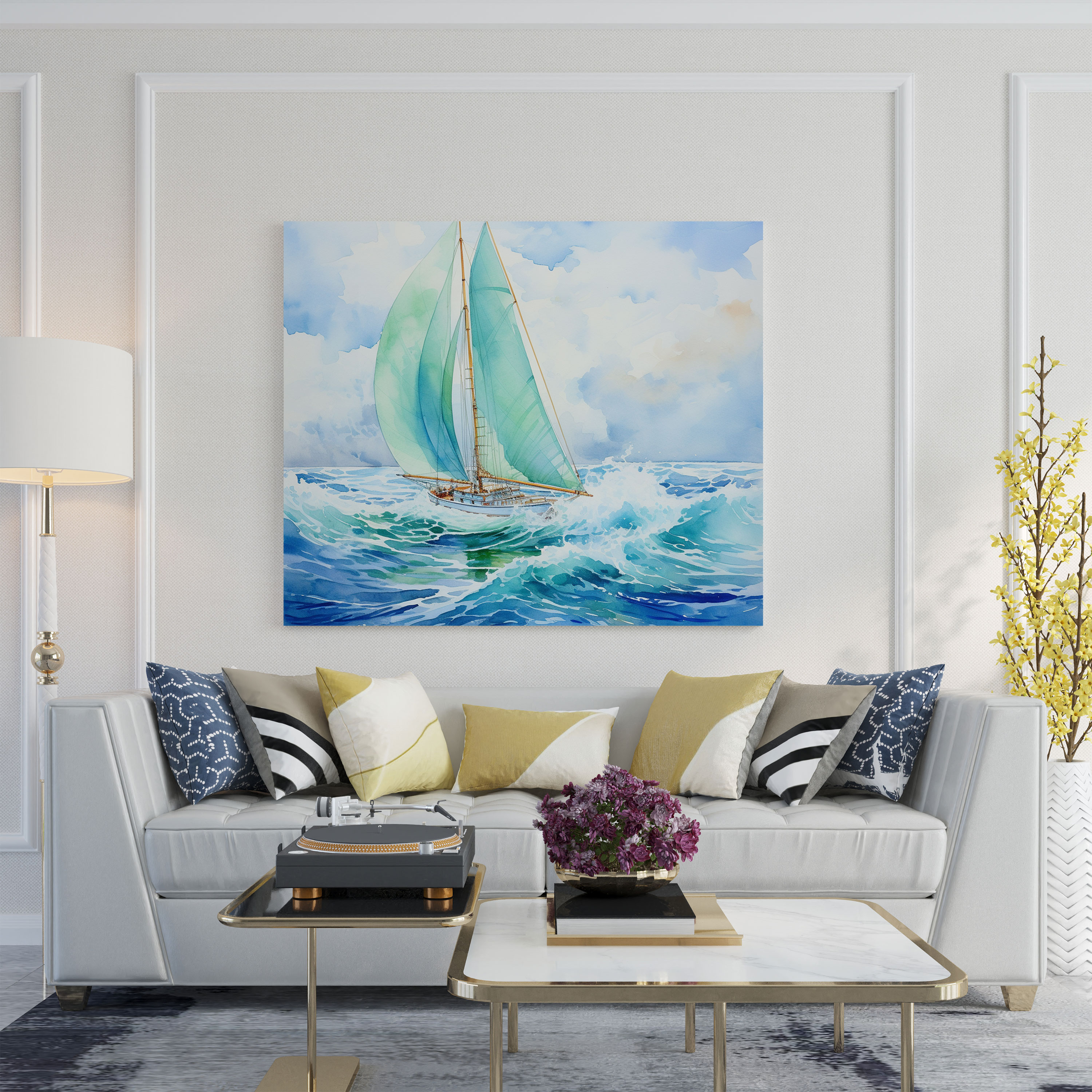 Sailboat Canvas Print - Turquoise Waves - Wall Art - Sailboat, Canvas Wall Art, Canvas, Tranquility