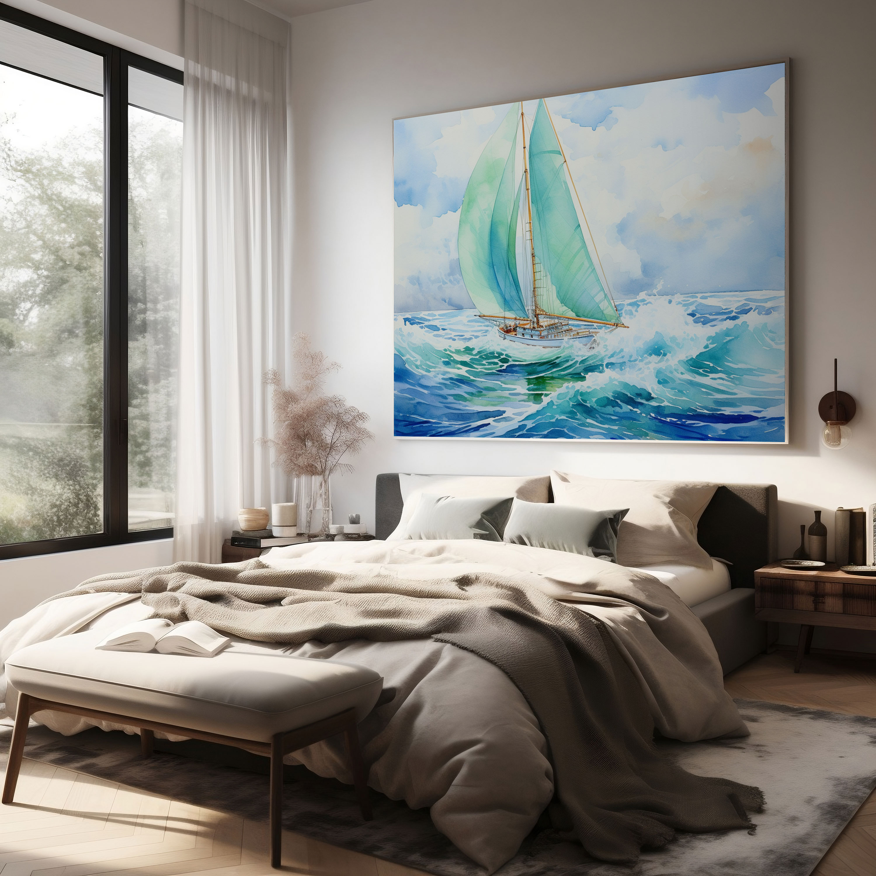 Sailboat Canvas Print - Turquoise Waves - Wall Art - Sailboat, Canvas Wall Art, Canvas, Tranquility