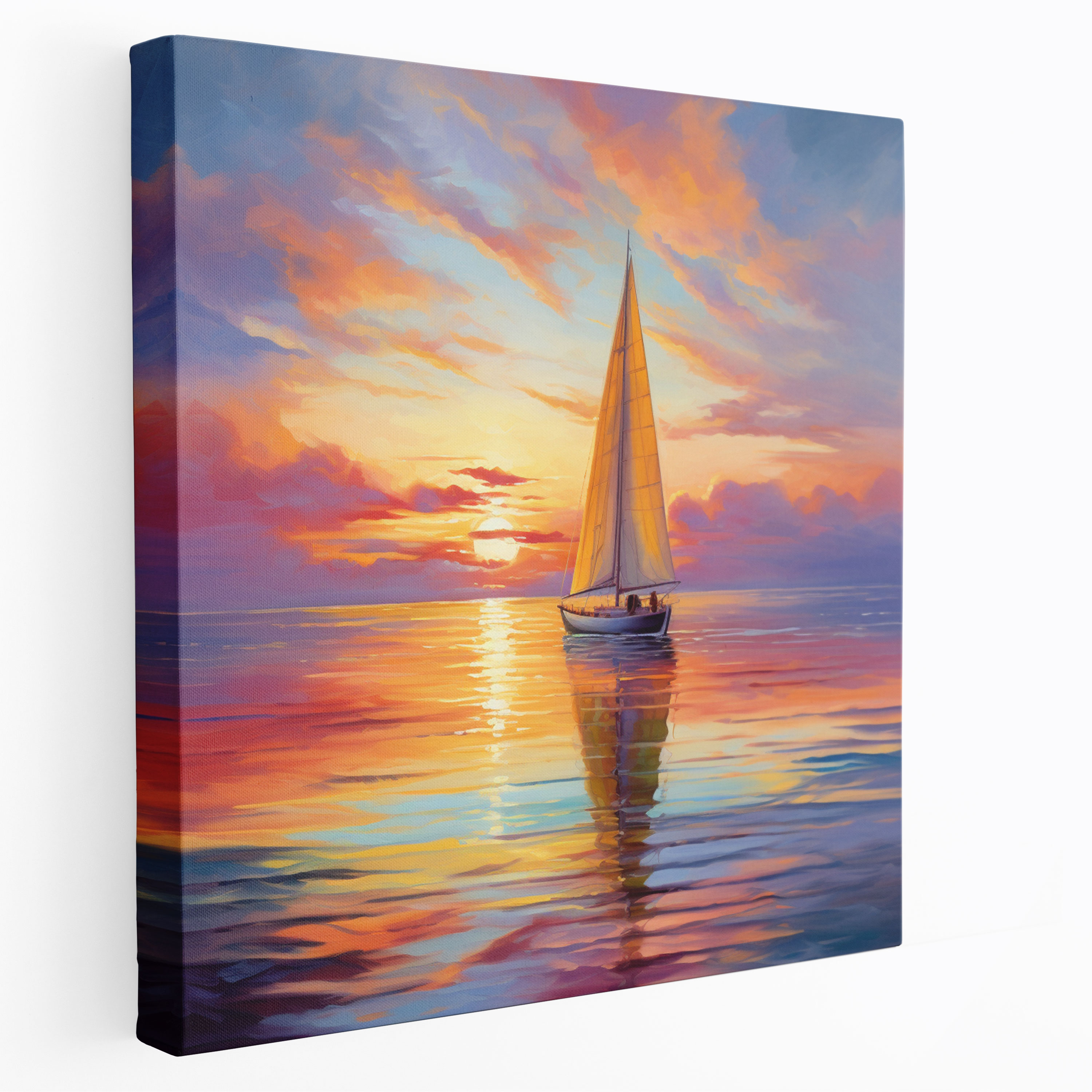 Sailboat Wall Art - Breathtaking Sunset - Wall Decoration - Sailboat, Canvas, Calm Sea, Sailboat