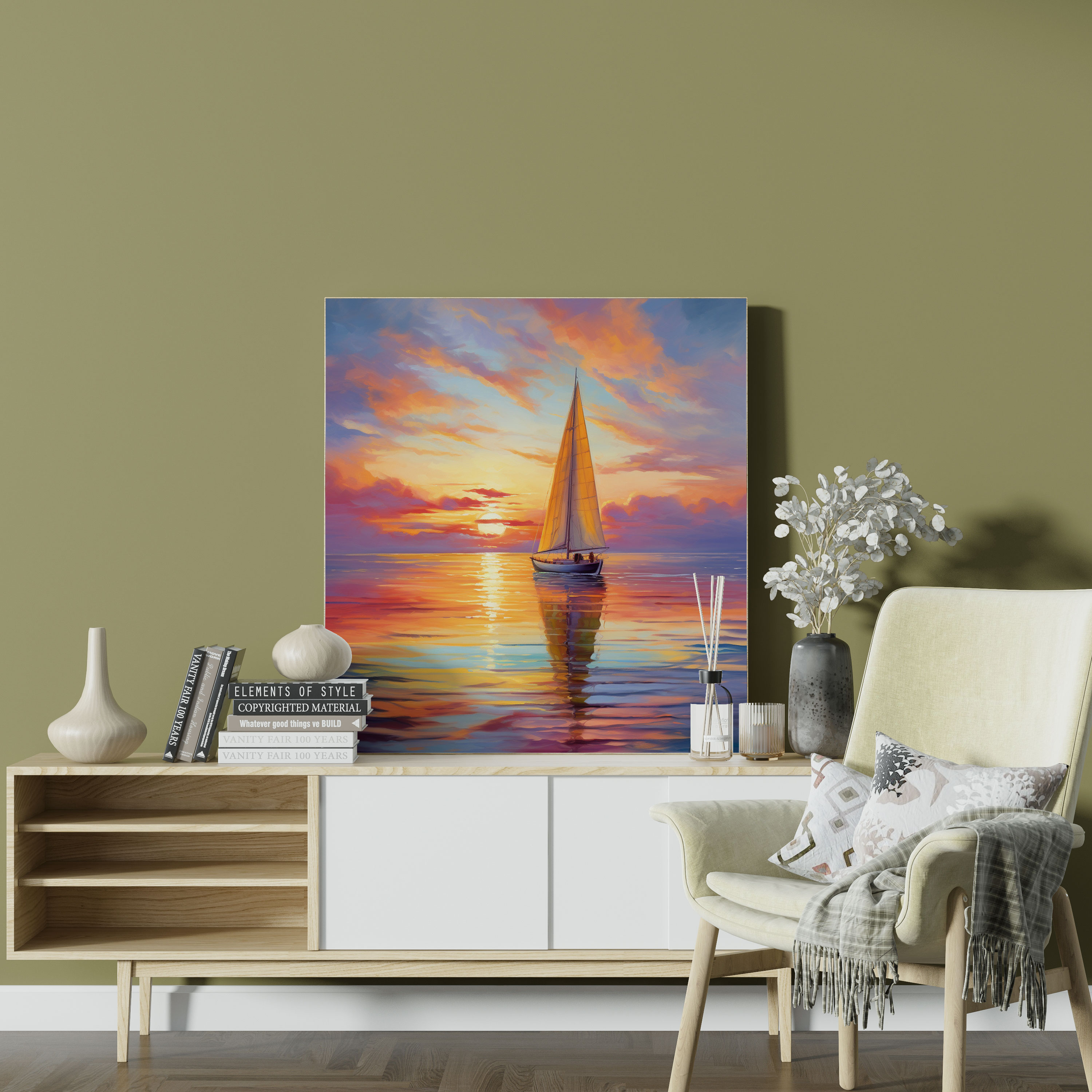 Sailboat Wall Art - Breathtaking Sunset - Wall Decoration - Sailboat, Canvas, Calm Sea, Sailboat