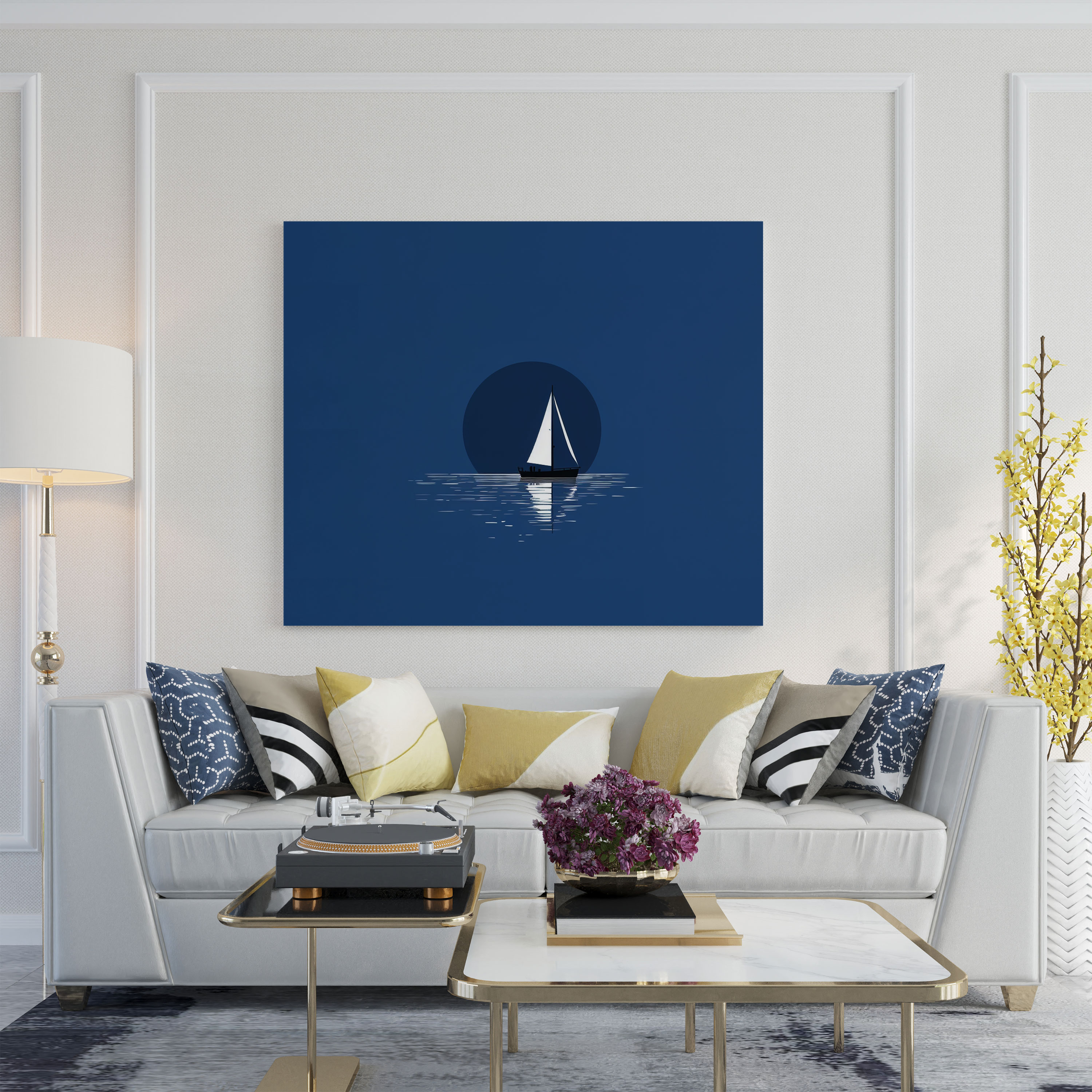 Sailboat Canvas Print - Deep Blue Silhouette - Wall Art - Sailboat, Exploration, Home Decoration, Deep Blue
