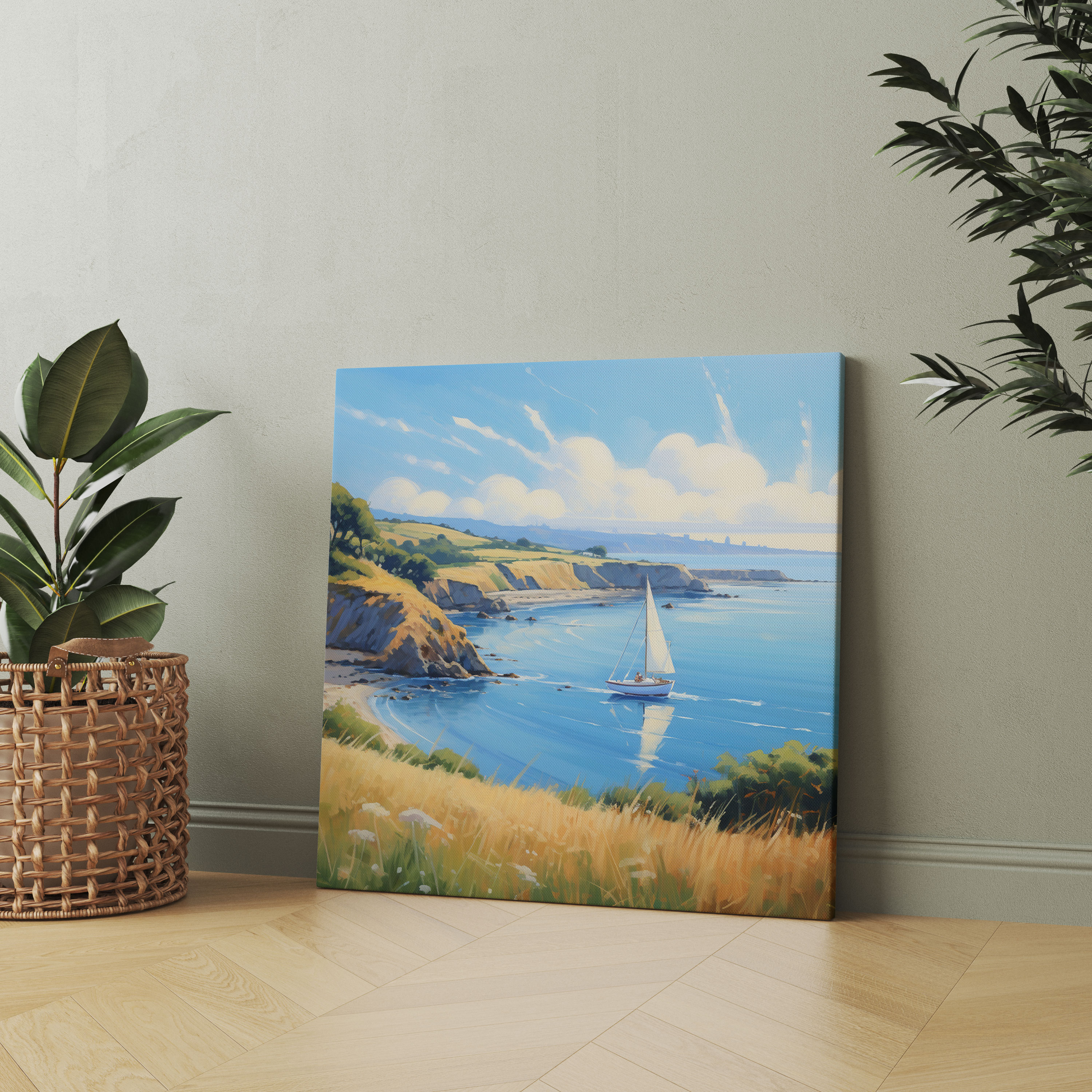 Sailboat Wall Art - Coastal Landscape - Home Decoration - Sailboat, Clear Blue Sky, Home Decoration, Serene