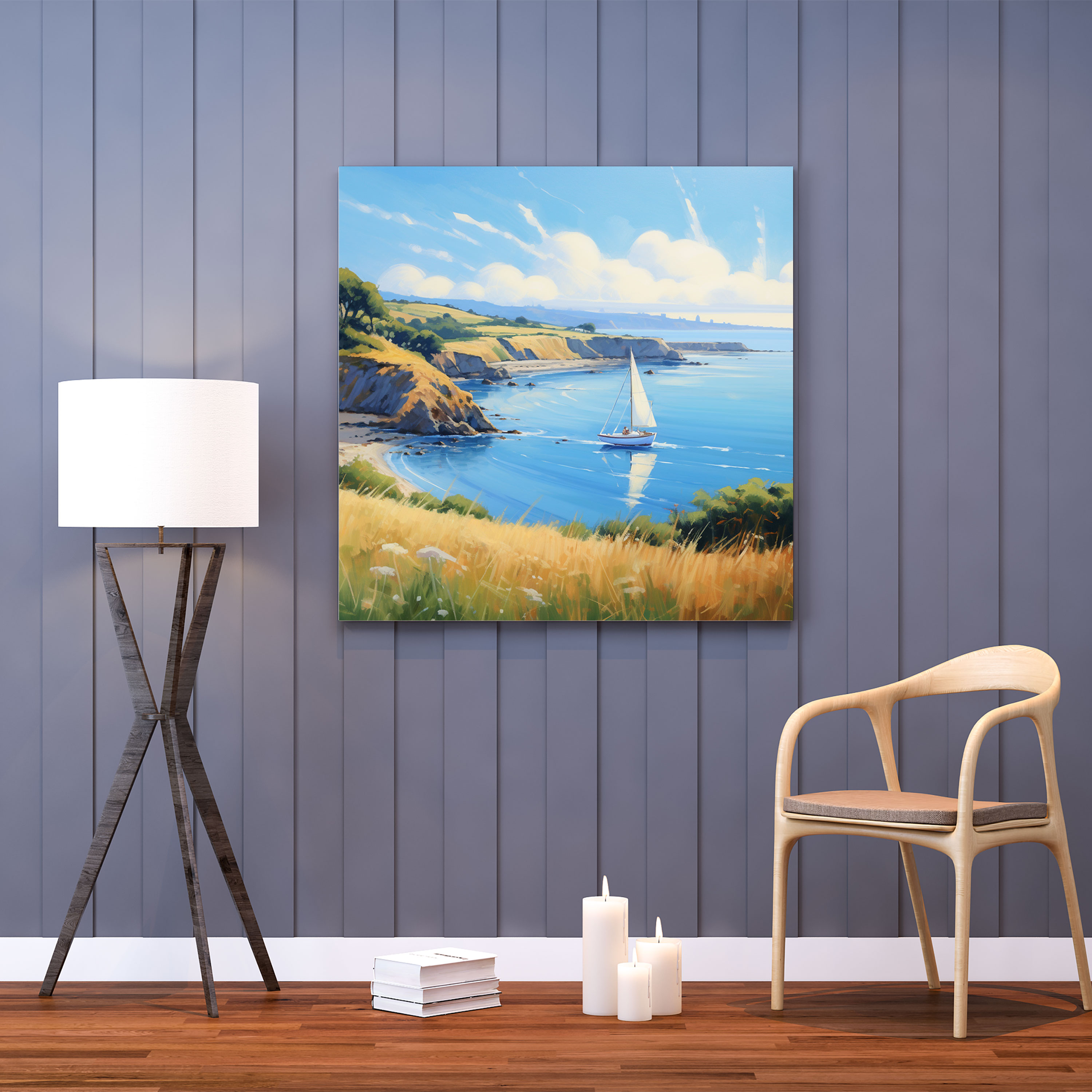Sailboat Wall Art - Coastal Landscape - Home Decoration - Sailboat, Clear Blue Sky, Home Decoration, Serene