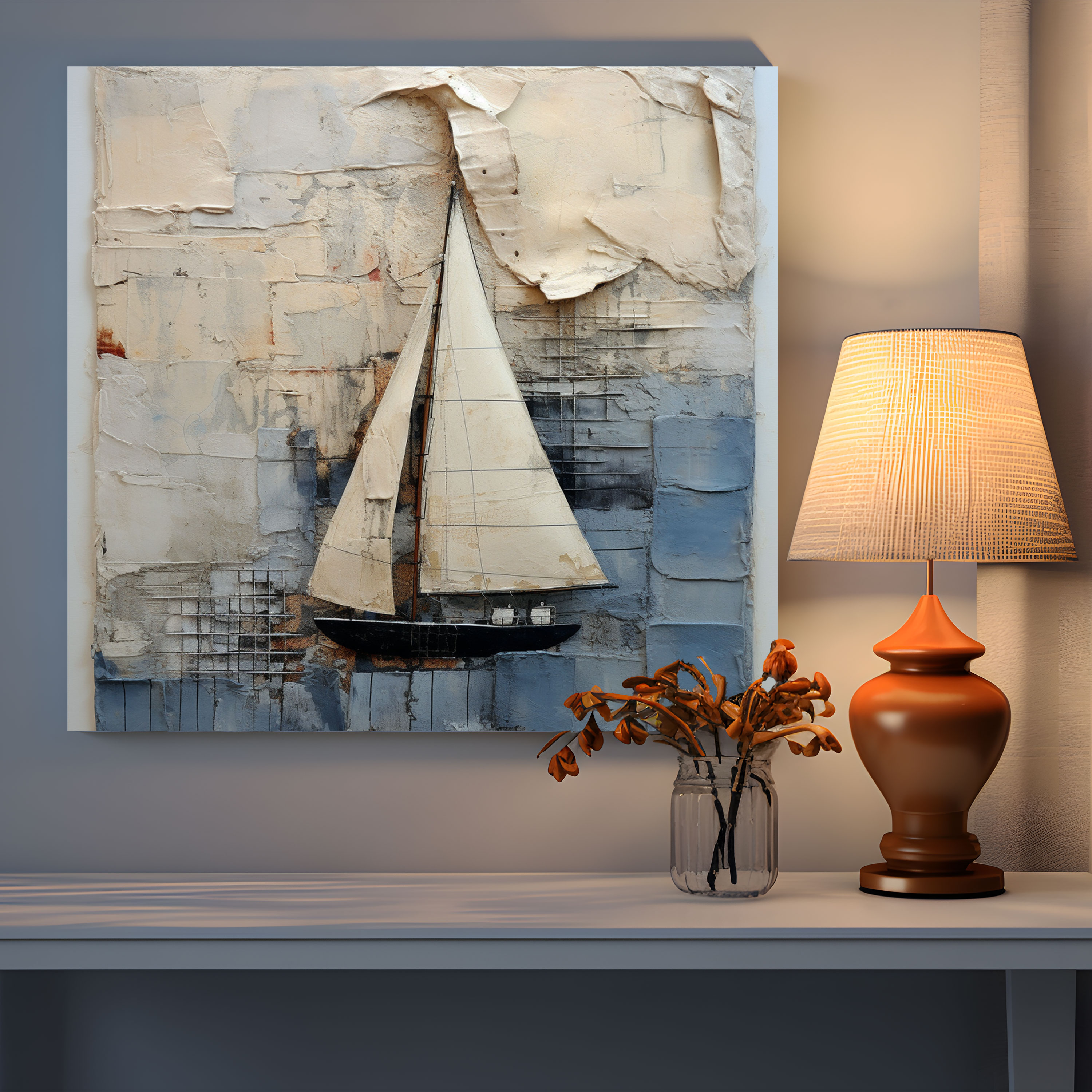 Sailboat Wall Art - Abstract Harmony - Canvas Print - Sailboat, Harmony Of Elements, Sailboat, Canvas