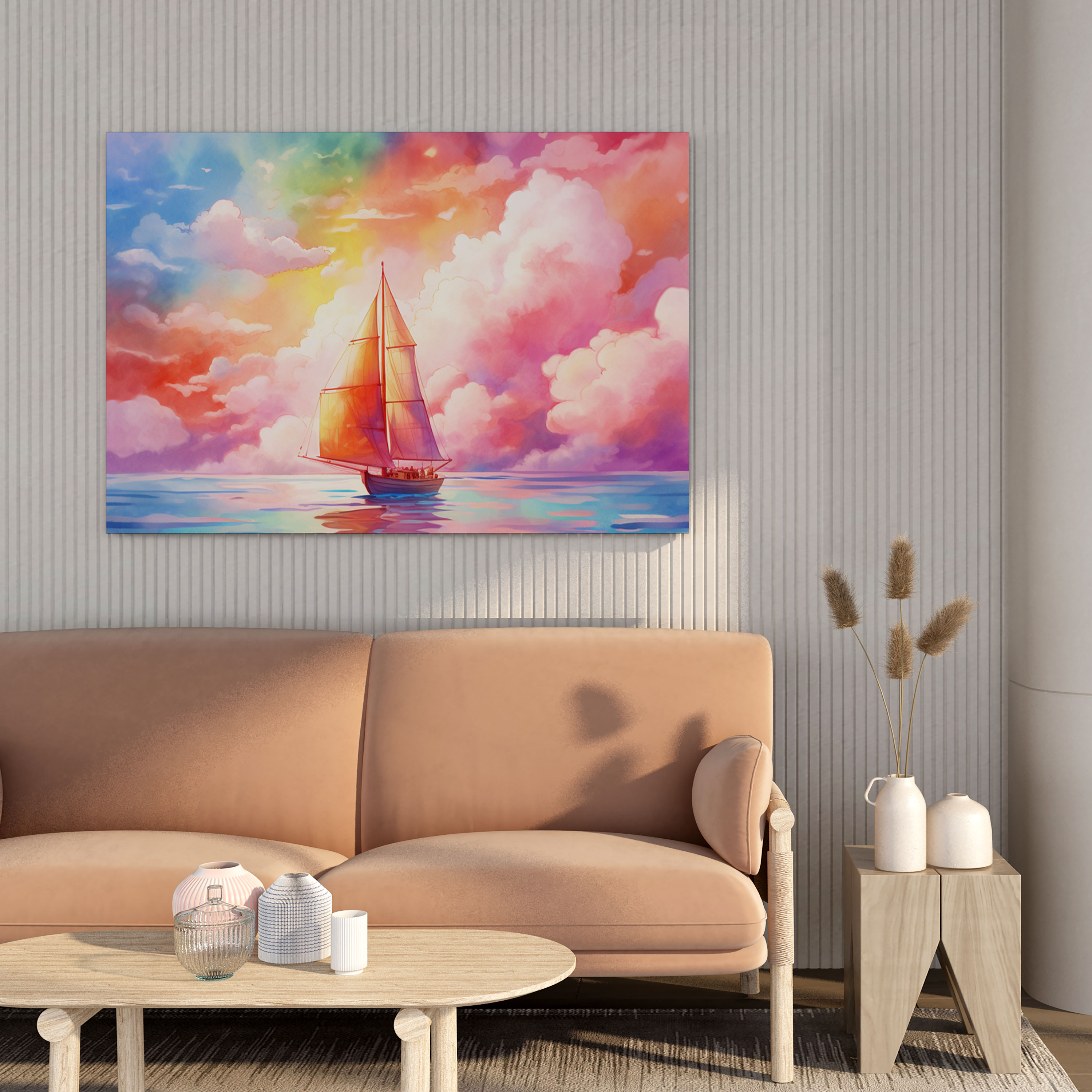 Sailboat Canvas Print - Rainbow Skies - Wall Art - Sailboat, Positivity, Home Decoration, Canvas