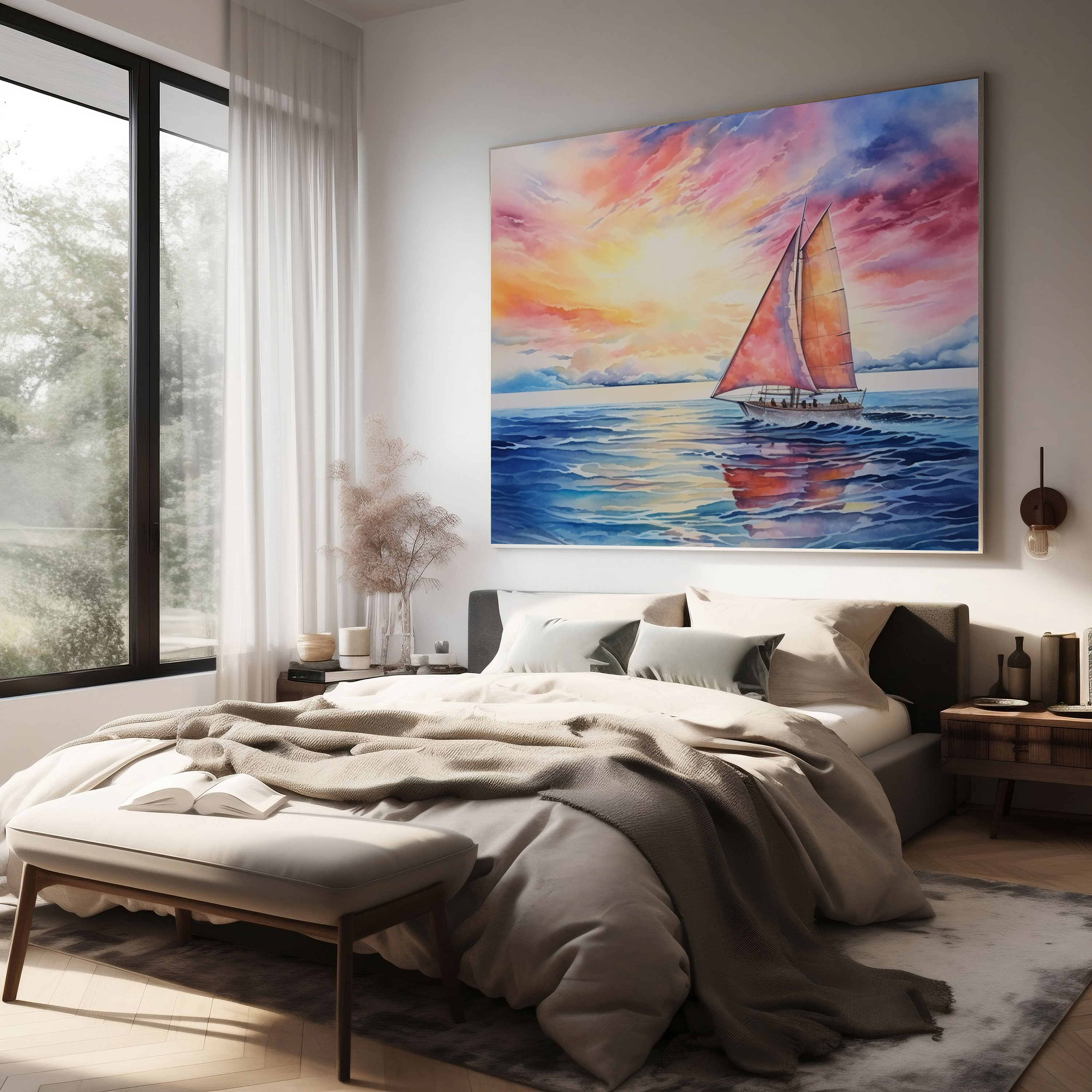 Sailboat Watercolor Canvas Print - Sailboat, Home Decoration, Canvas Print, Wall Decoration