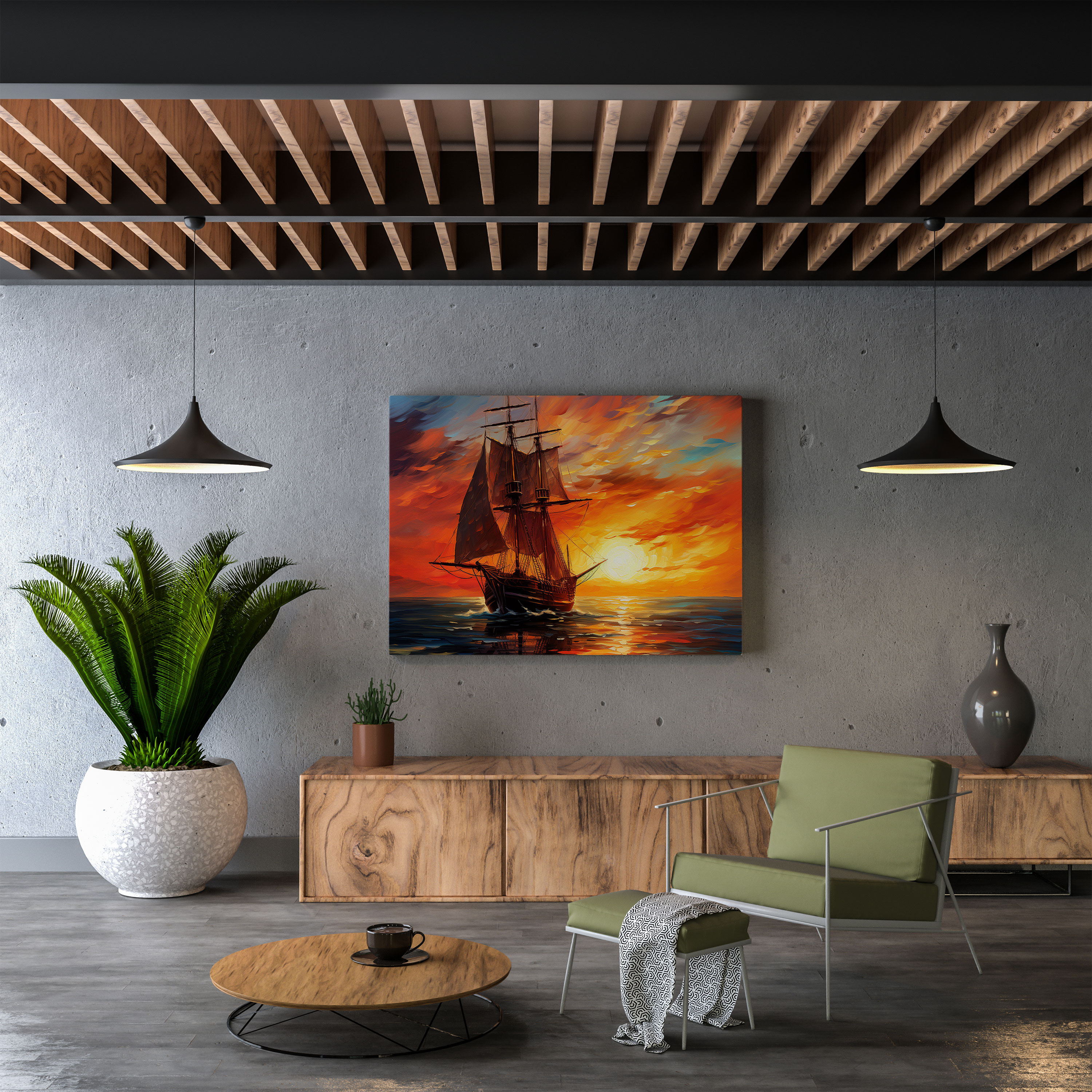 Majestic Sailboat Oil Painting Wall Art - Sailboat, Oil Painting, Dramatic Atmosphere, Canvas Print