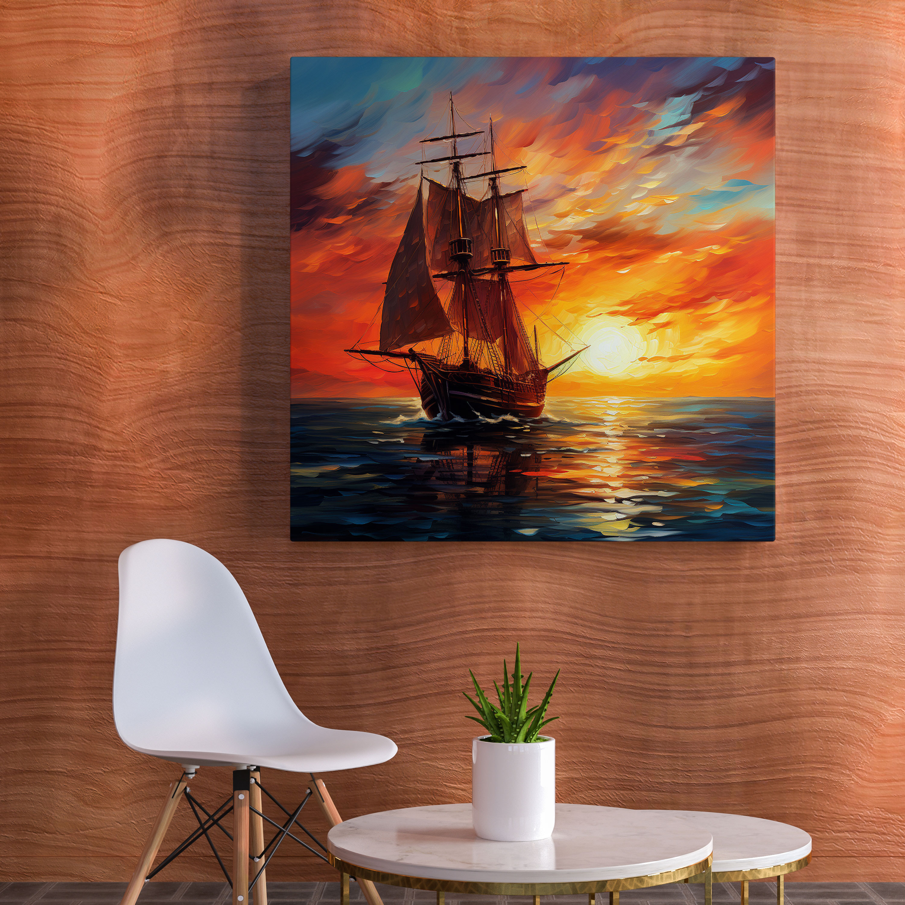 Majestic Sailboat Oil Painting Wall Art - Sailboat, Oil Painting, Dramatic Atmosphere, Canvas Print