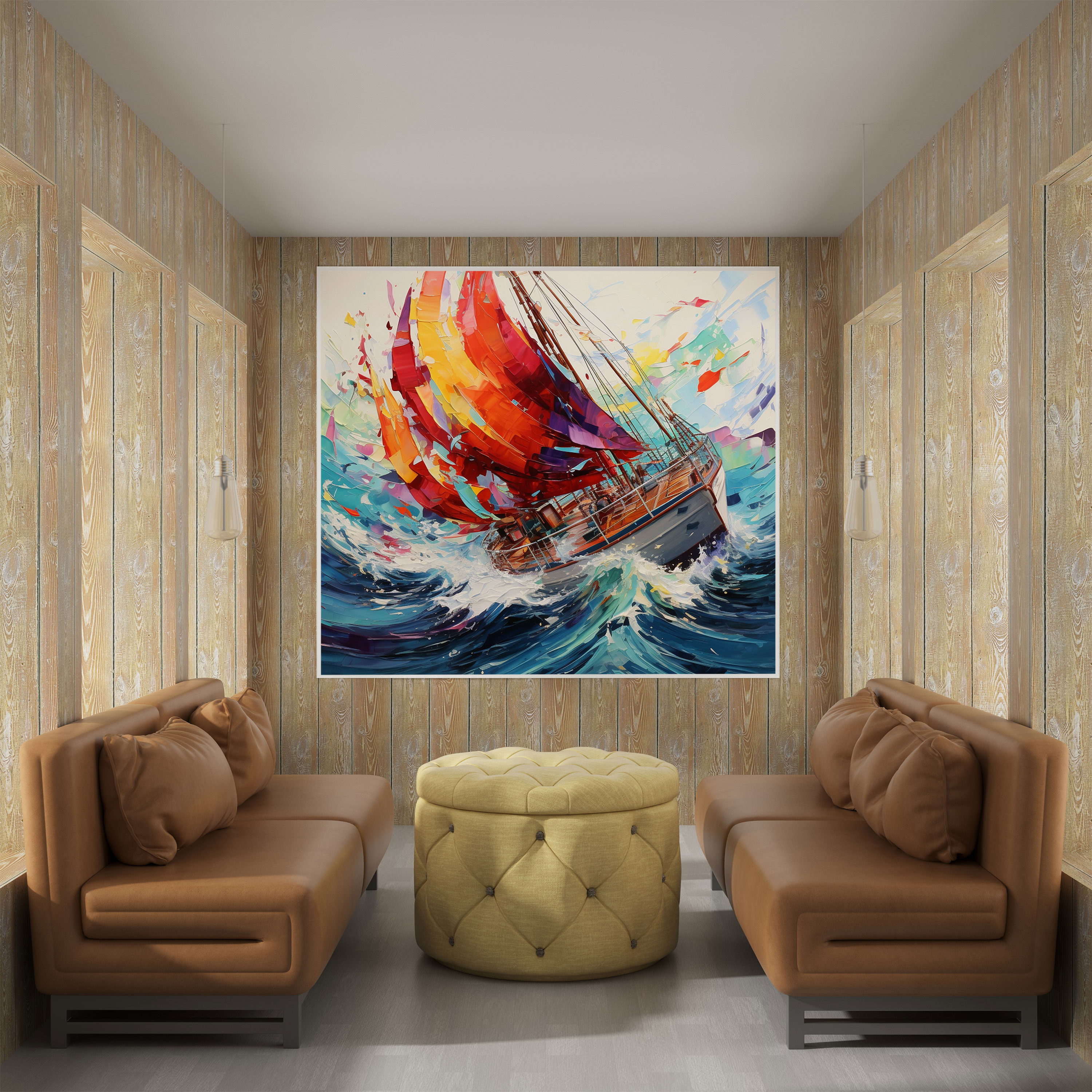 Dynamic Waves Sailboat Wall Art - Sailboat, Swirling Waves, Canvas Print, Wall Art