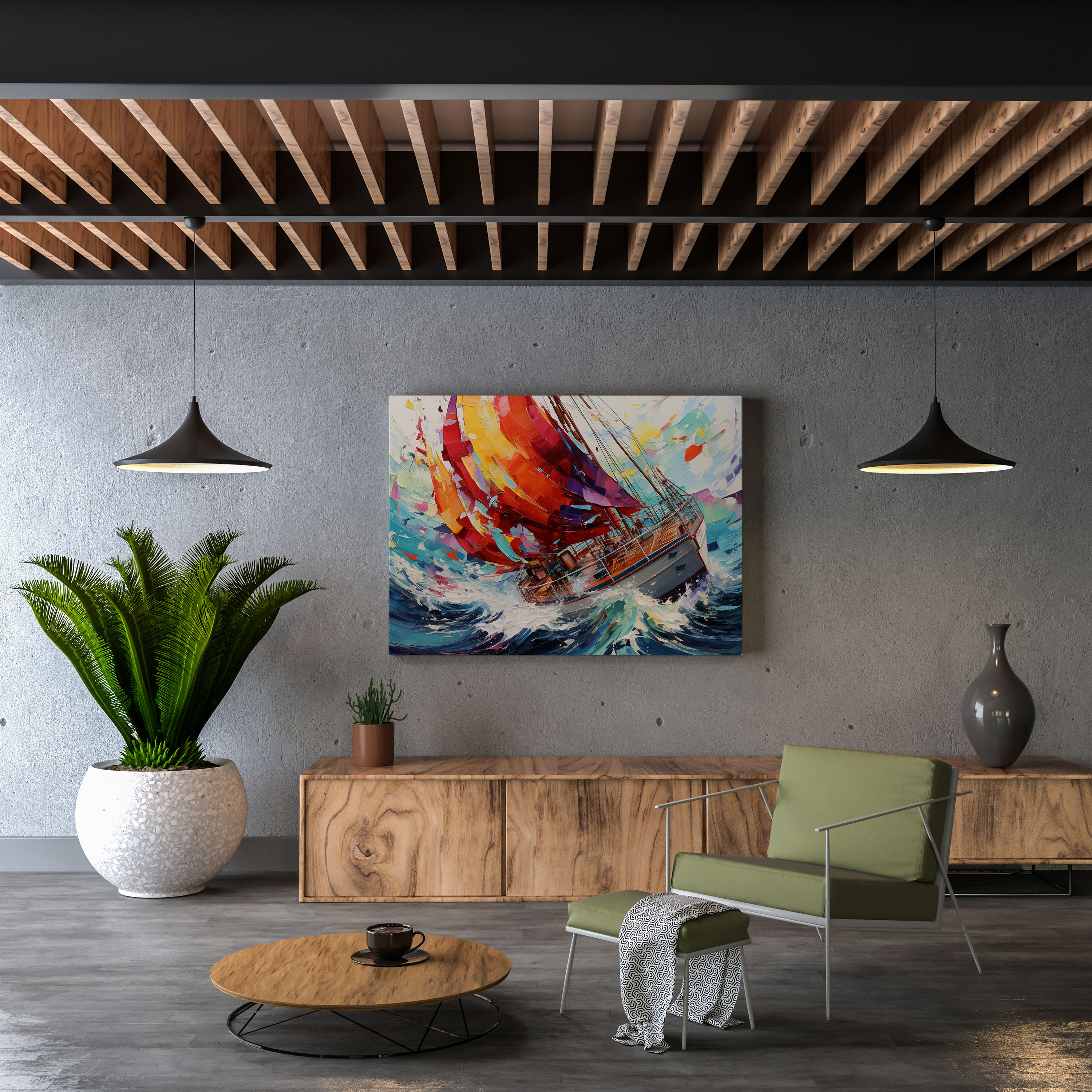 Dynamic Waves Sailboat Wall Art - Sailboat, Swirling Waves, Canvas Print, Wall Art