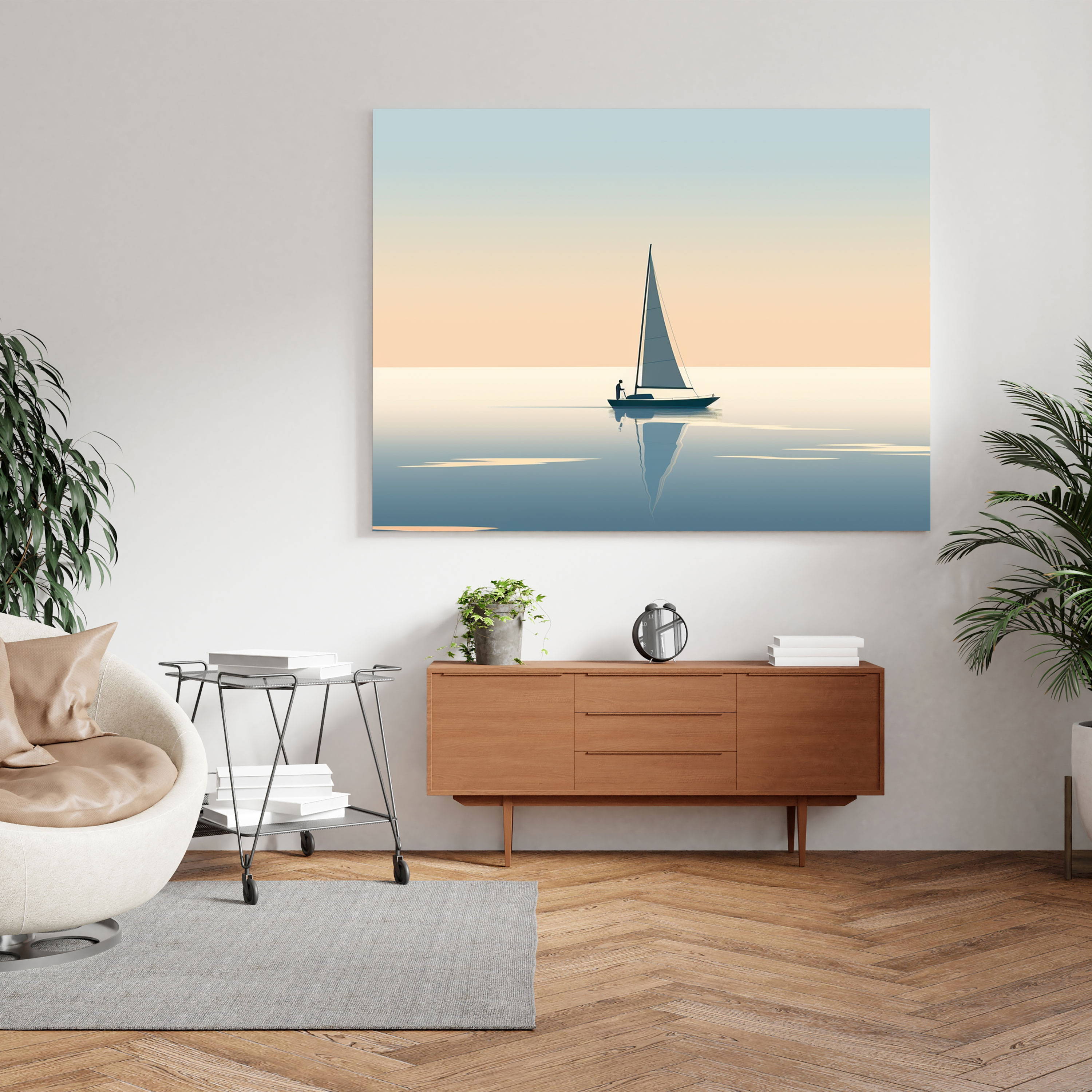 Sleek Sailboat Minimalist Canvas Print - Sailboat, Sailboat, Canvas Wall Art, Wall Decoration
