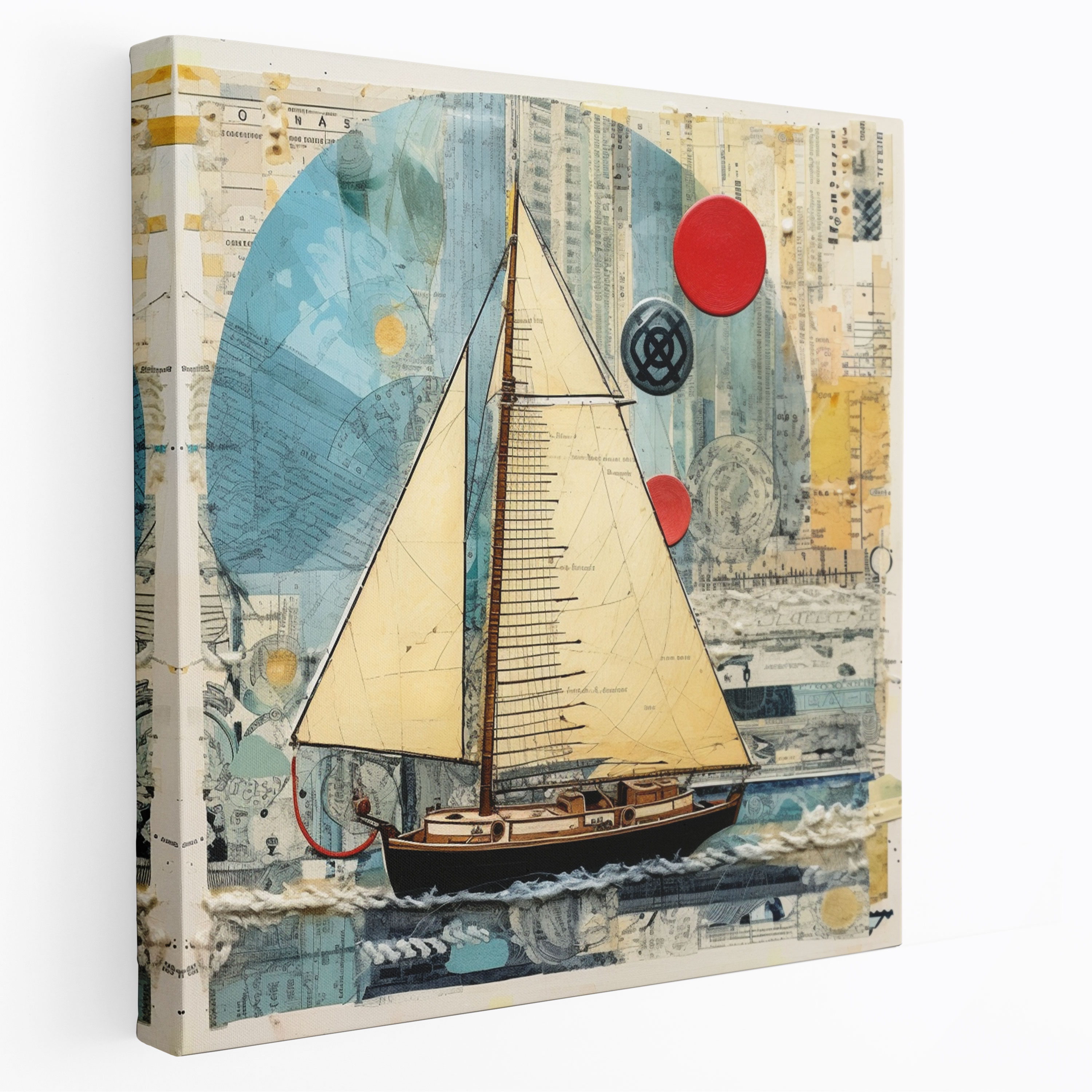 Nautical Adventure Sailboat Collage Wall Art - Sailboat, Collage Artwork, Canvas Wall Art, Home Decoration
