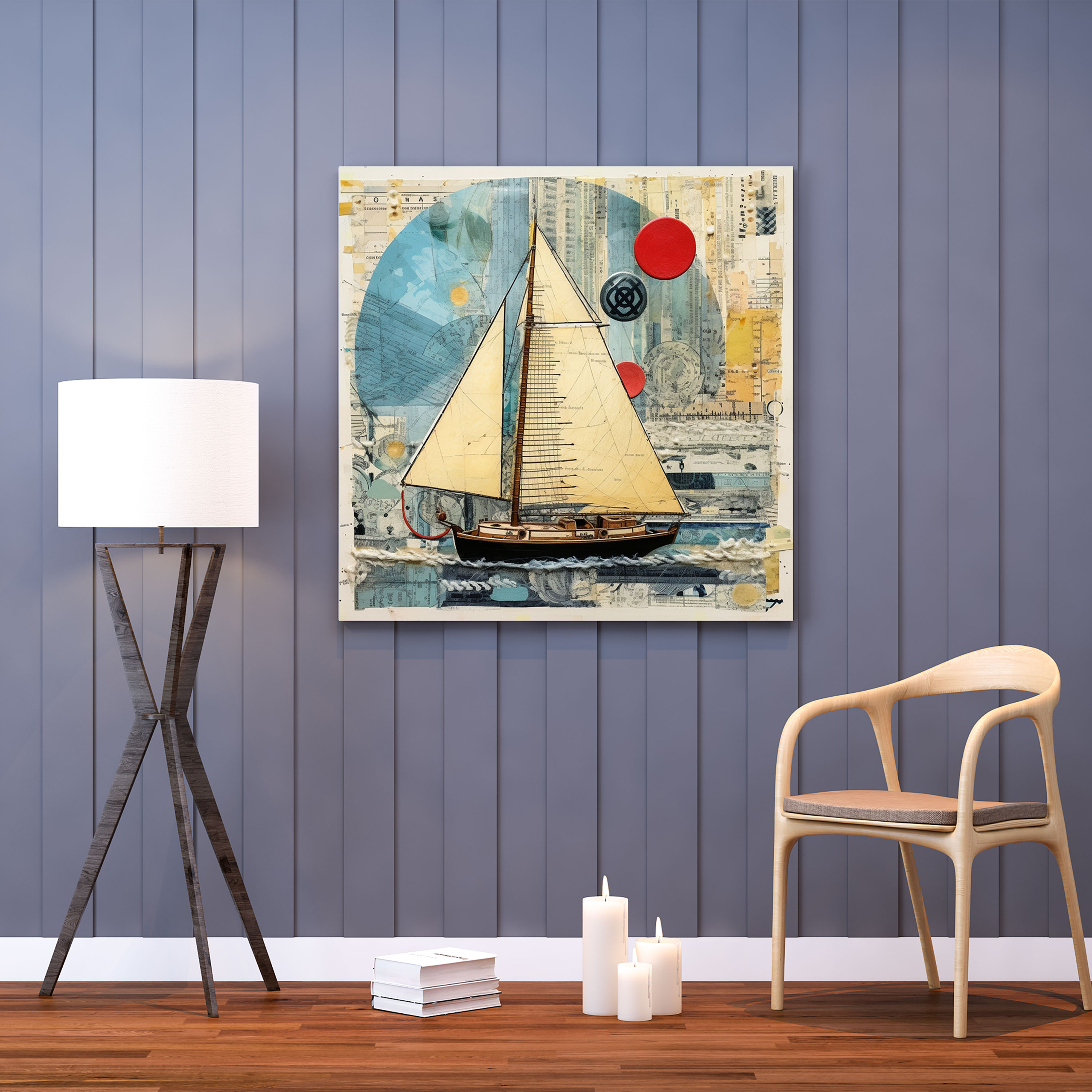 Nautical Adventure Sailboat Collage Wall Art - Sailboat, Collage Artwork, Canvas Wall Art, Home Decoration