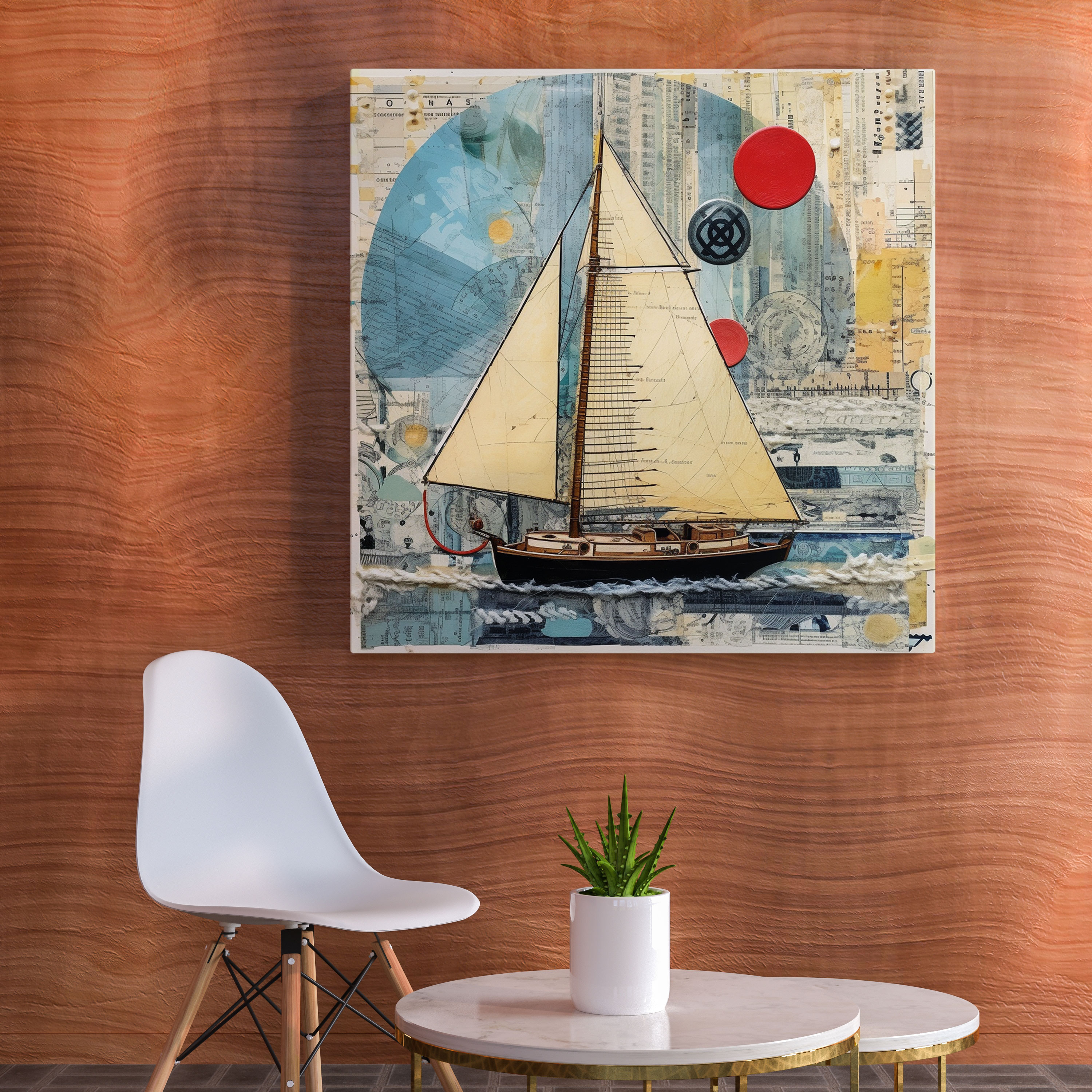 Nautical Adventure Sailboat Collage Wall Art - Sailboat, Collage Artwork, Canvas Wall Art, Home Decoration