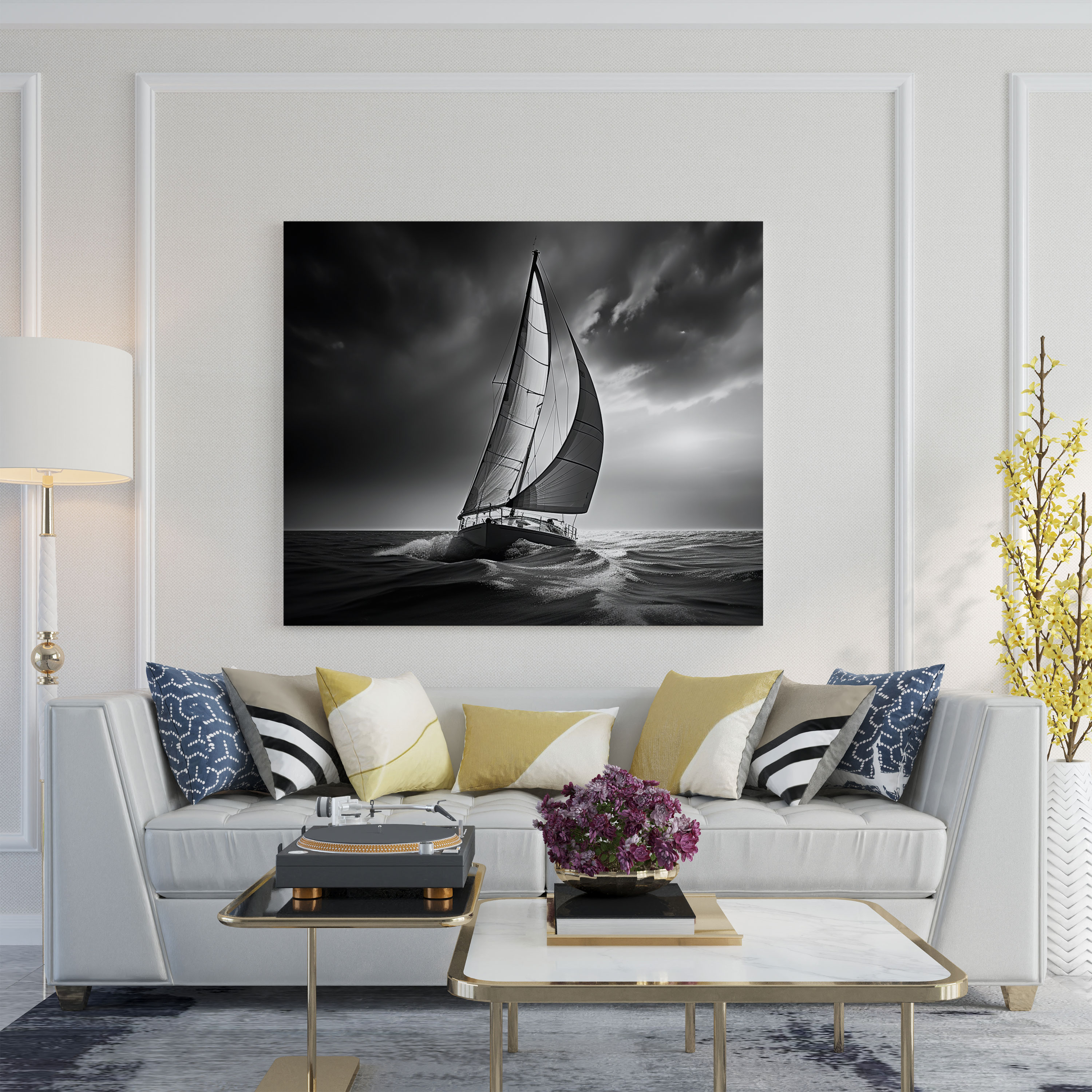 Timeless Sailboat Black And White Canvas Print - Sailboat, Sailboat, Home Decoration, Wall Art