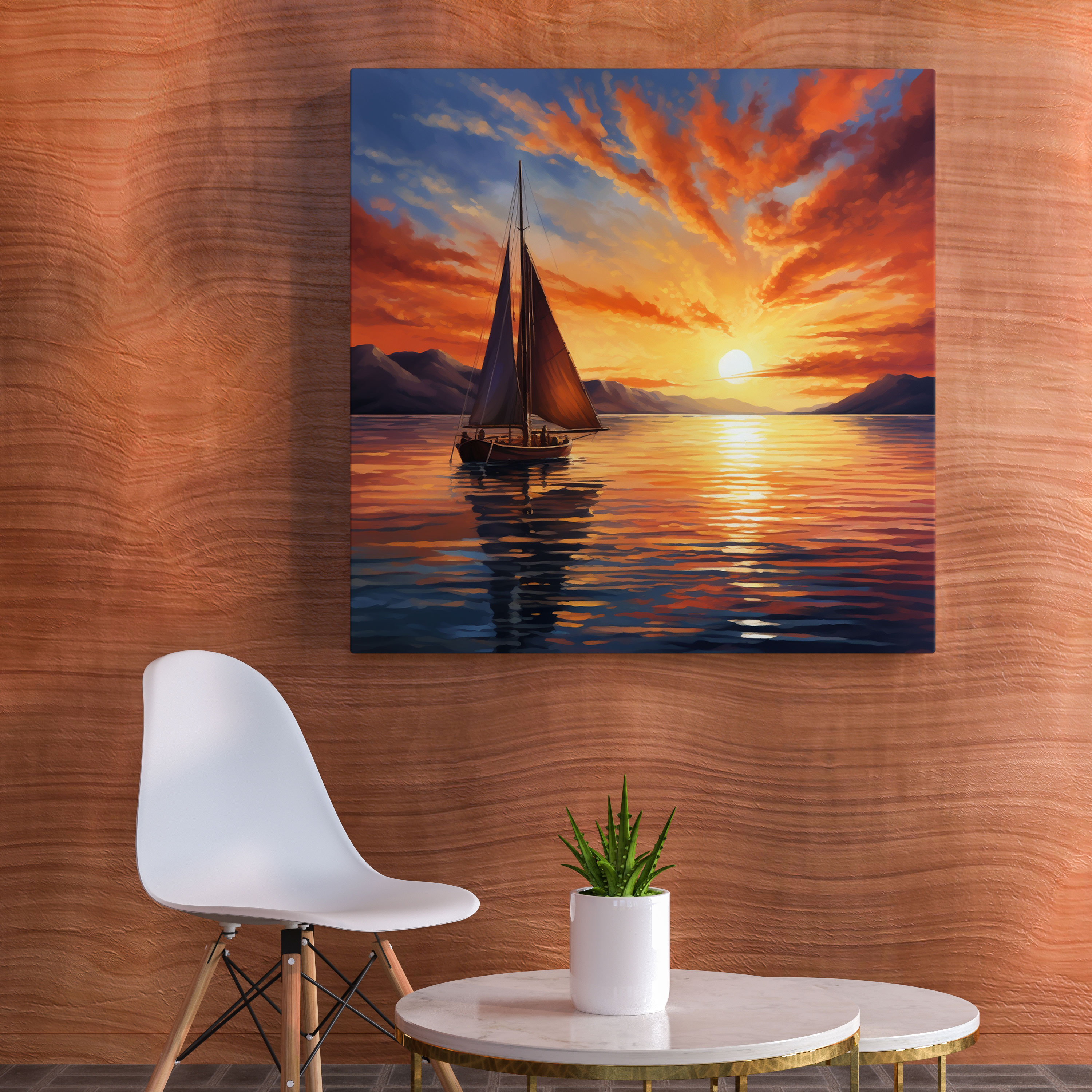 Sailboat Canvas Print - Sunset Reflections - Sailboat, Wall Decoration, Sailboat, Home Decoration