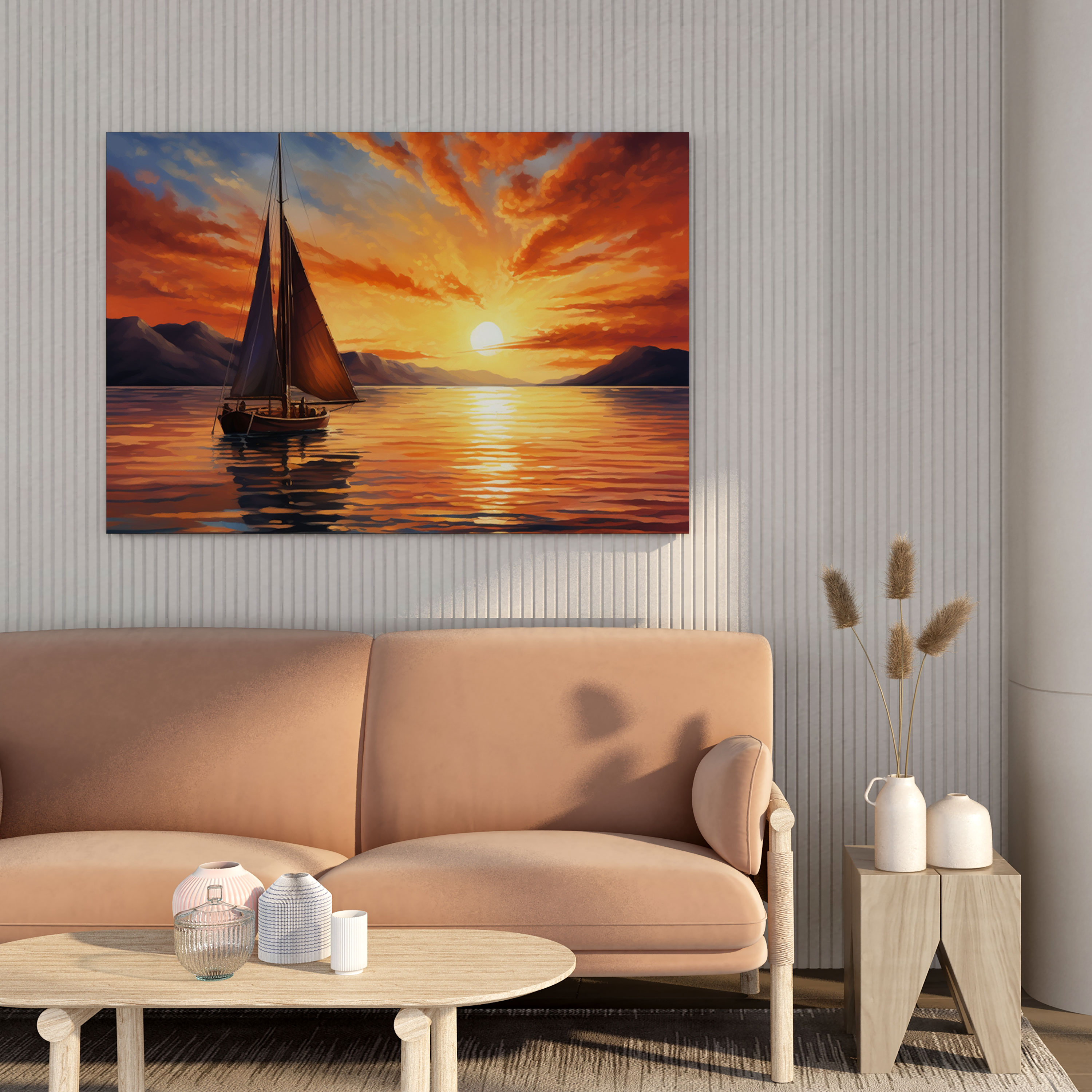 Sailboat Canvas Print - Sunset Reflections - Sailboat, Wall Decoration, Sailboat, Home Decoration