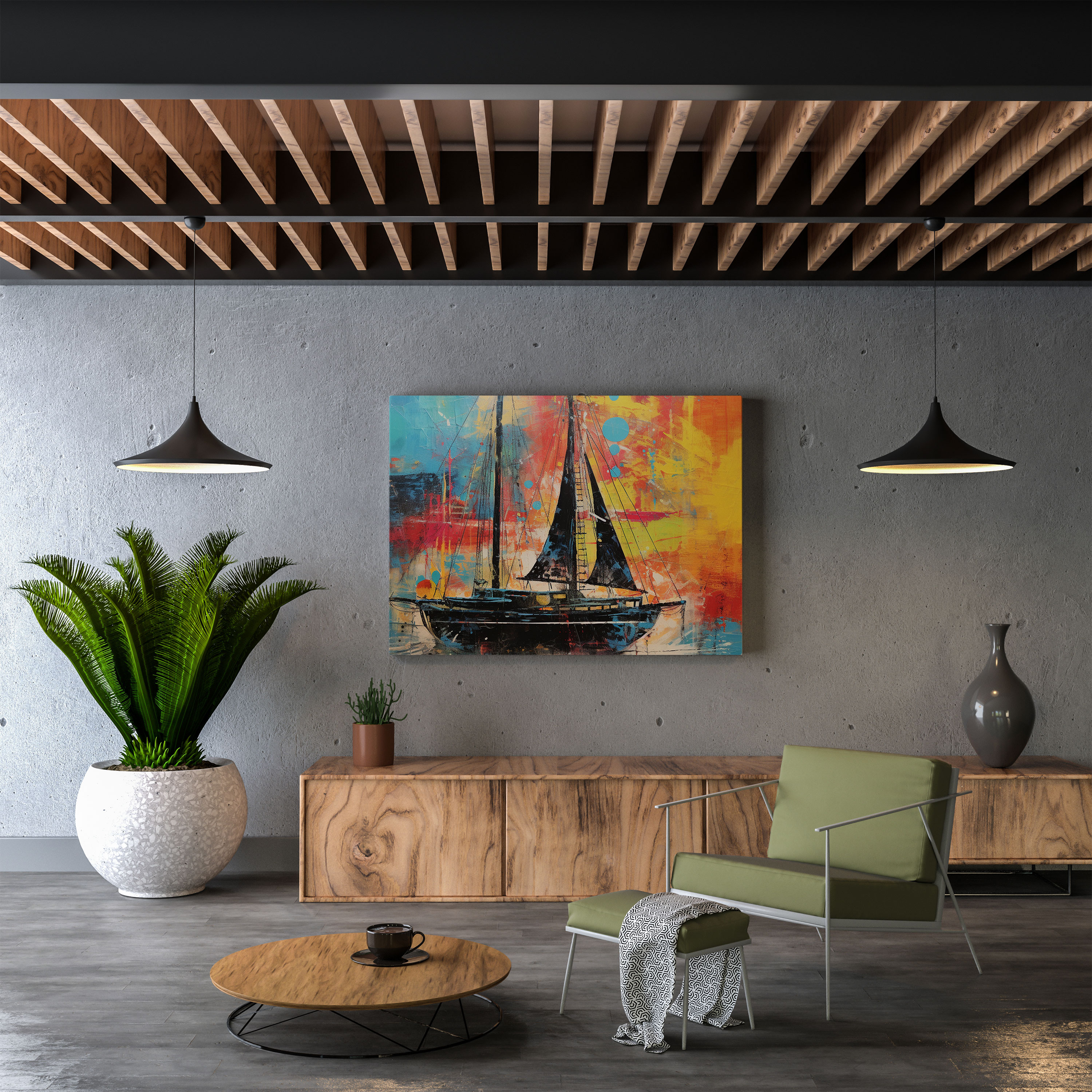 Sailboat Canvas Print - Vibrant Waters - Sailboat, Wall Art, Home Decoration, Vibrant