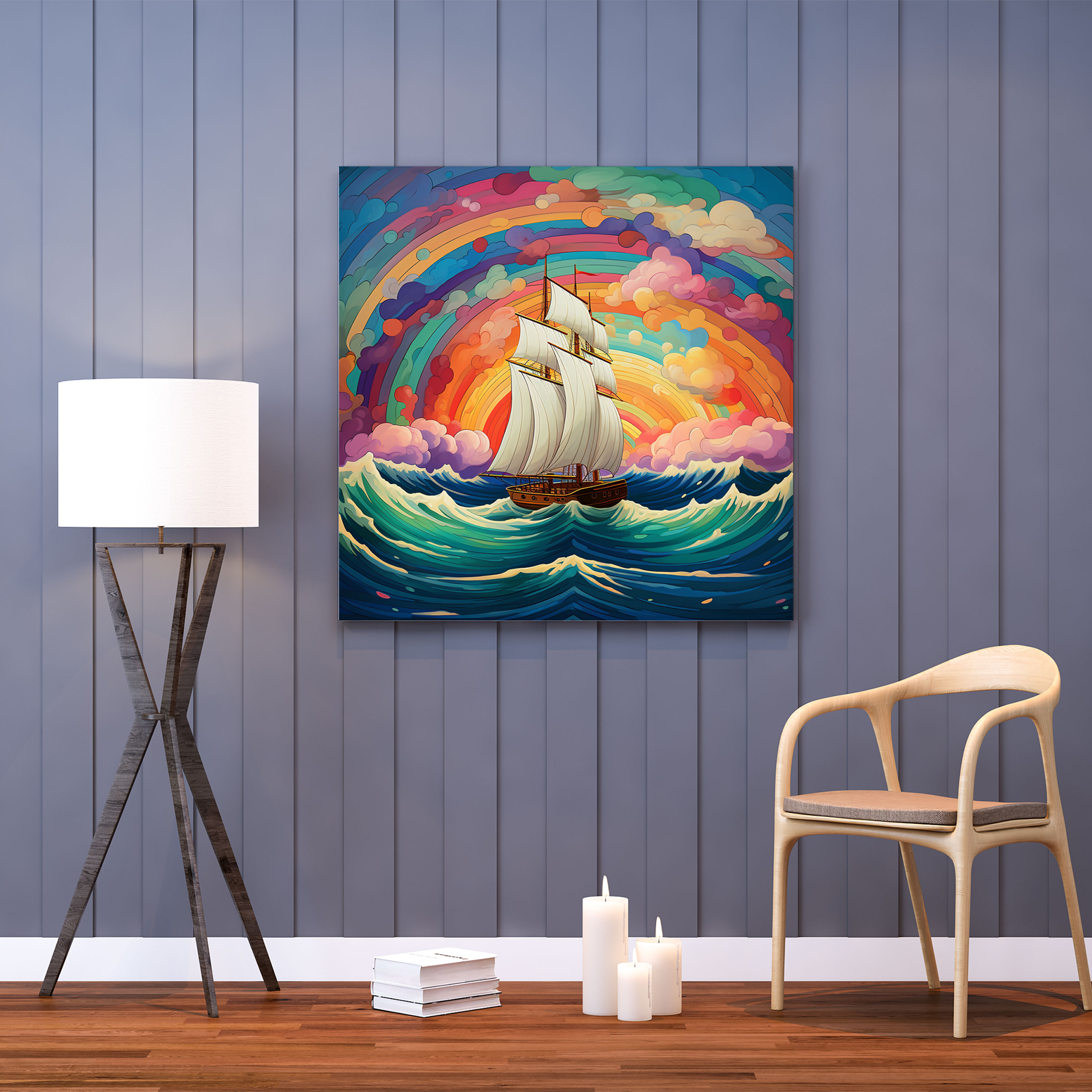 Sailboat Wall Decoration - Rainbow Adventure - Sailboat, Rainbow-Colored, Home Decoration, Canvas Wall Art