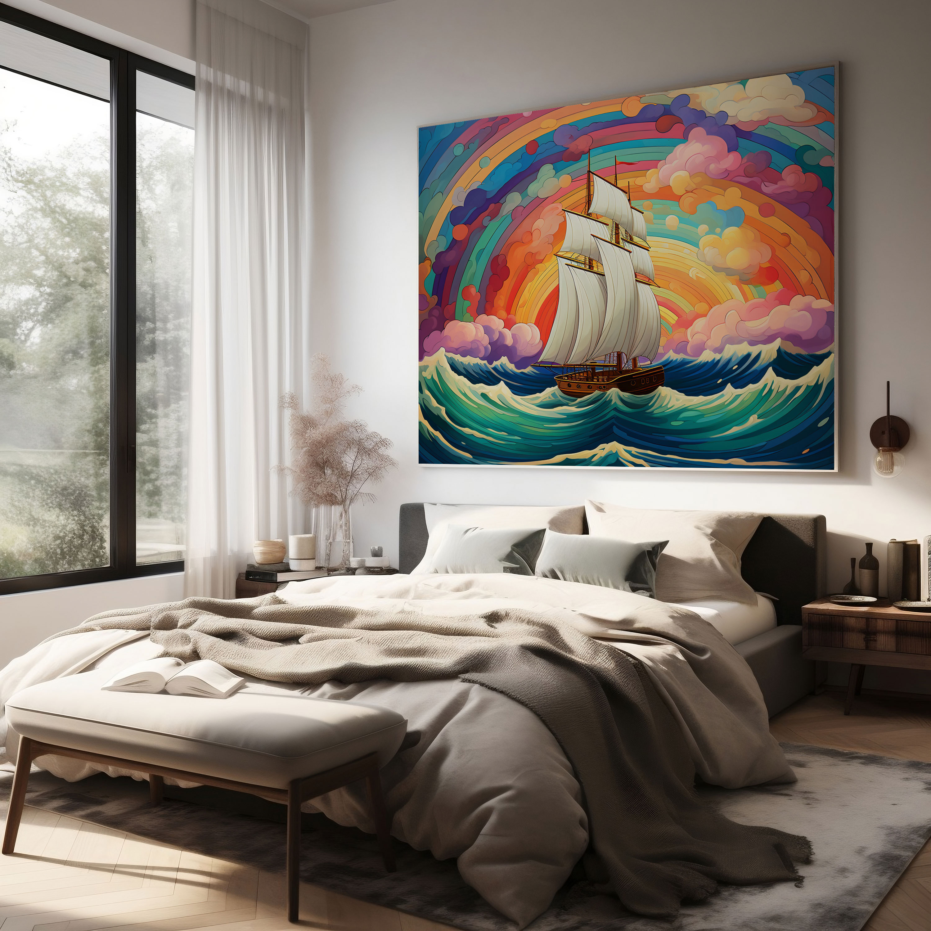 Sailboat Wall Decoration - Rainbow Adventure - Sailboat, Rainbow-Colored, Home Decoration, Canvas Wall Art